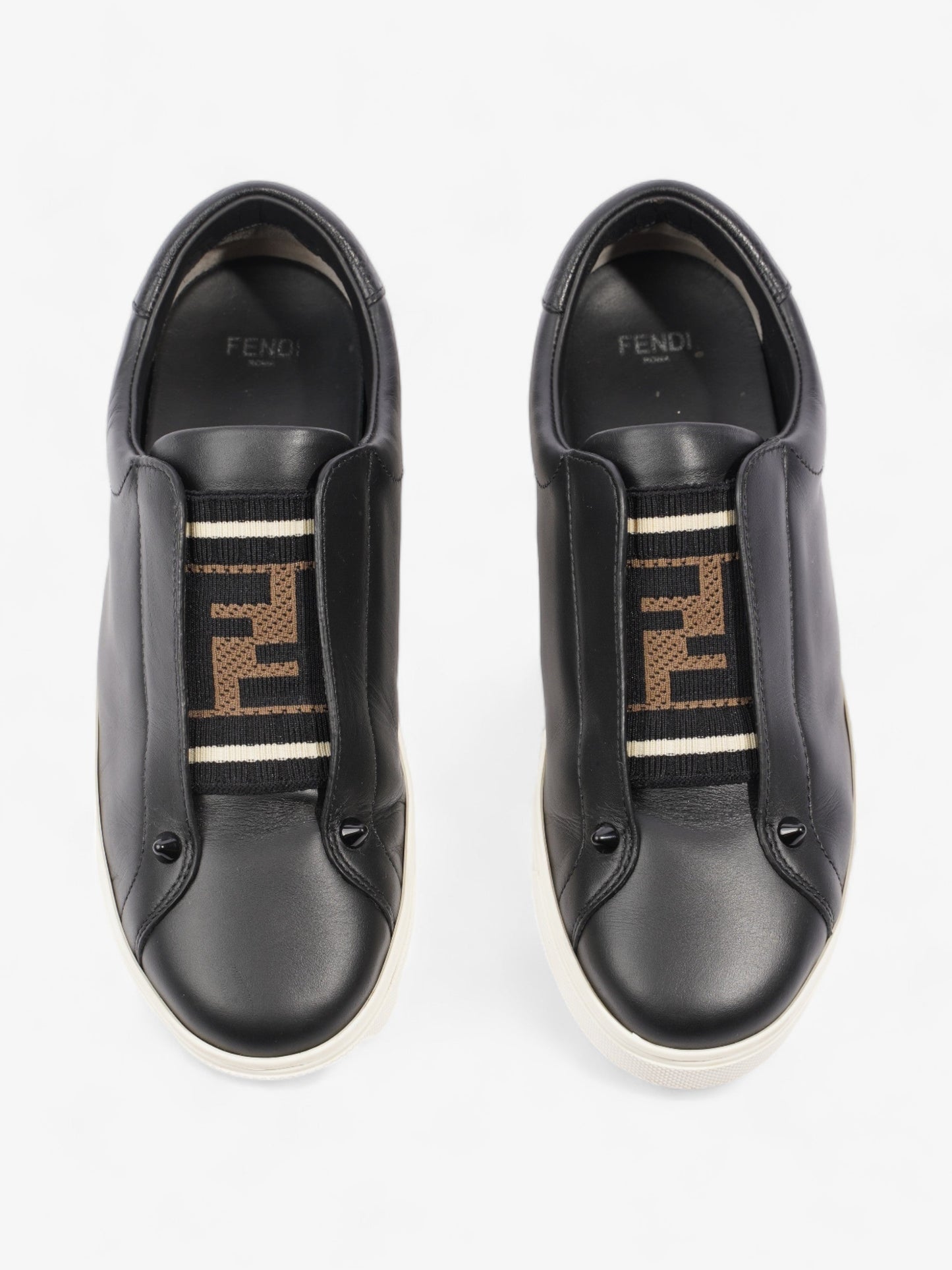 Fendi Rockoclick Knitted Logo Sneakers Black / Brown / White Leather EU 36 UK 3