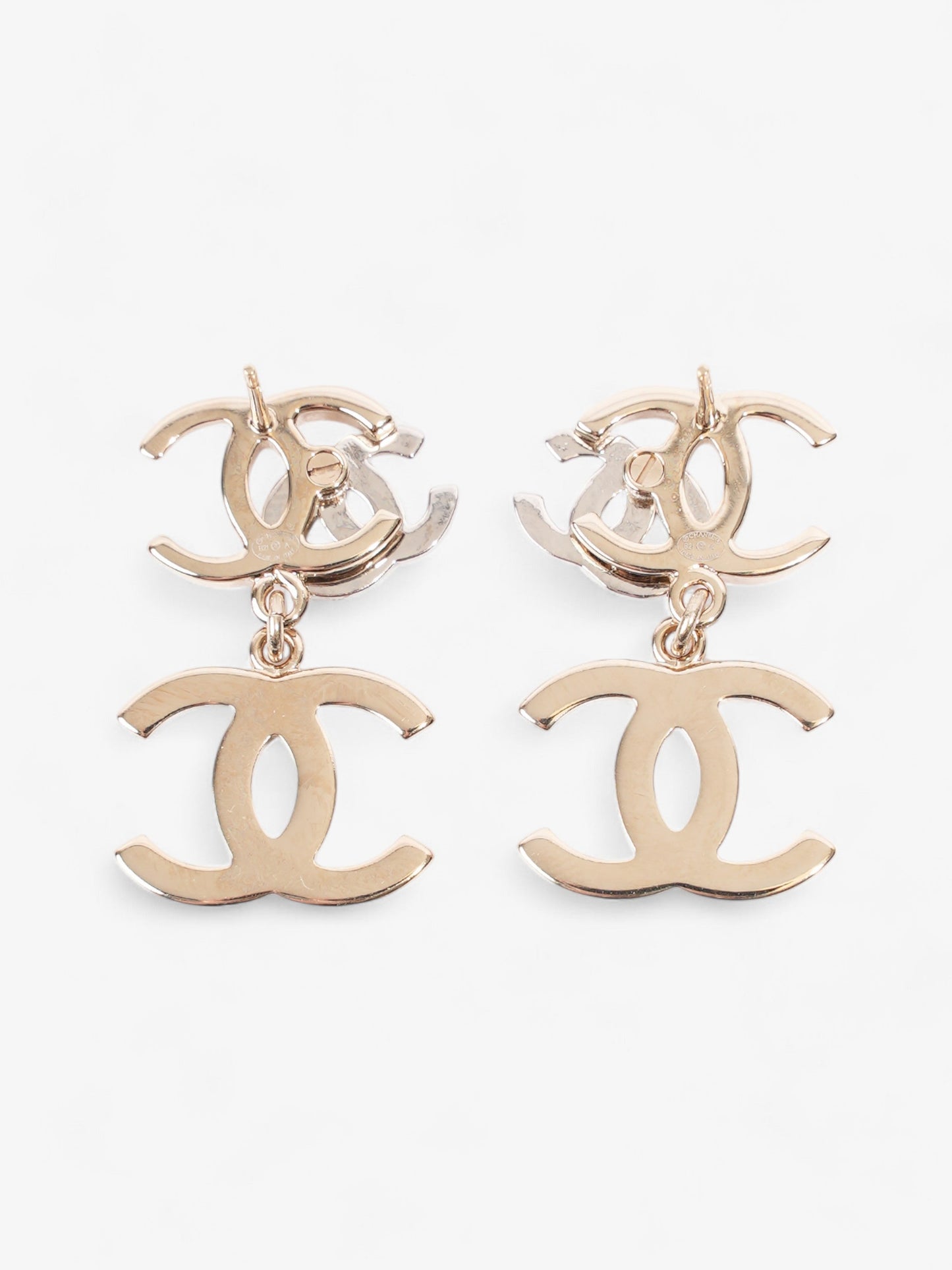 Chanel CC Triple Earrings Silver / Light Gold Base Metal