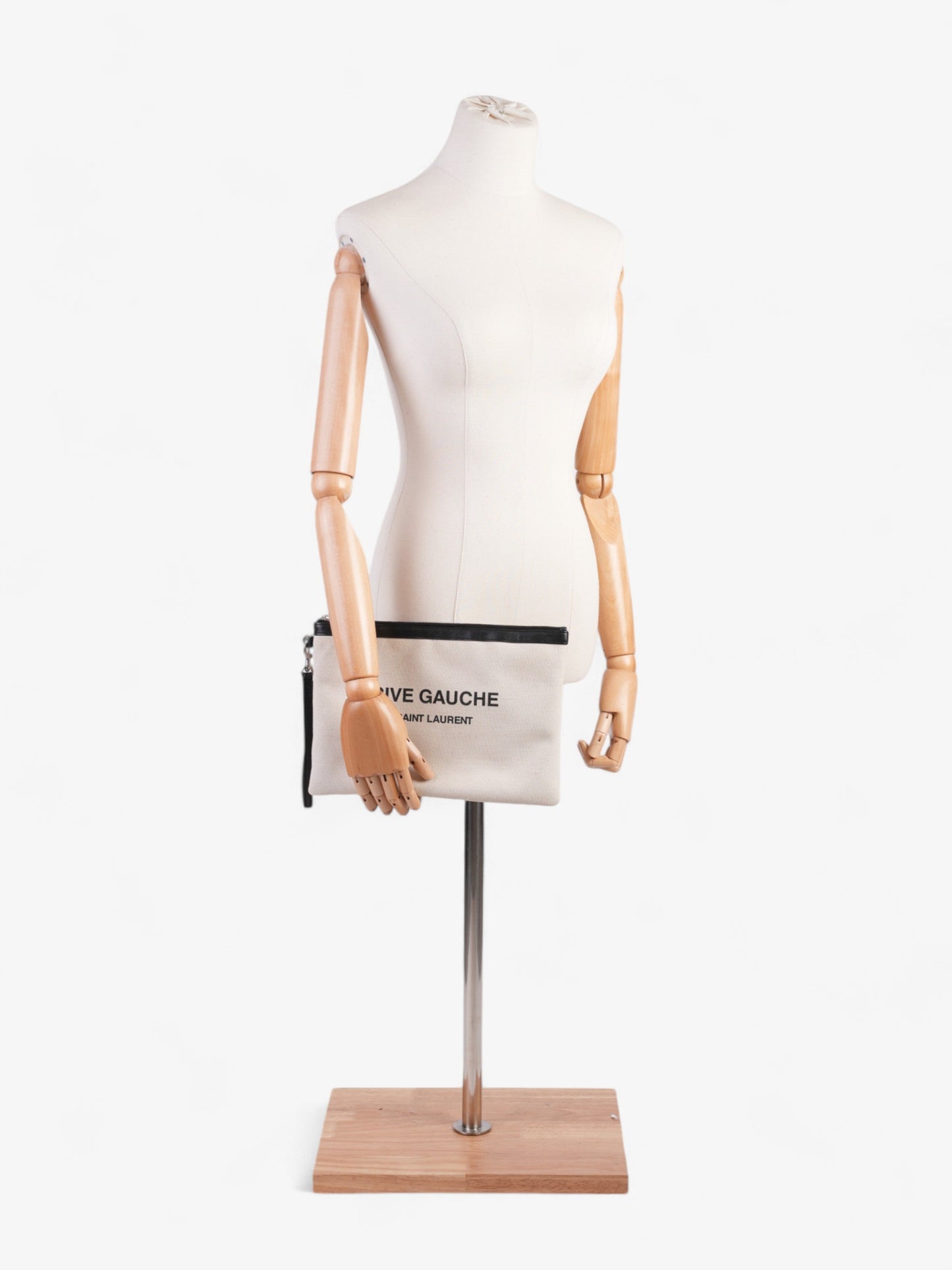 Saint Laurent Rive Gauche Wristlet Black / White Canvas