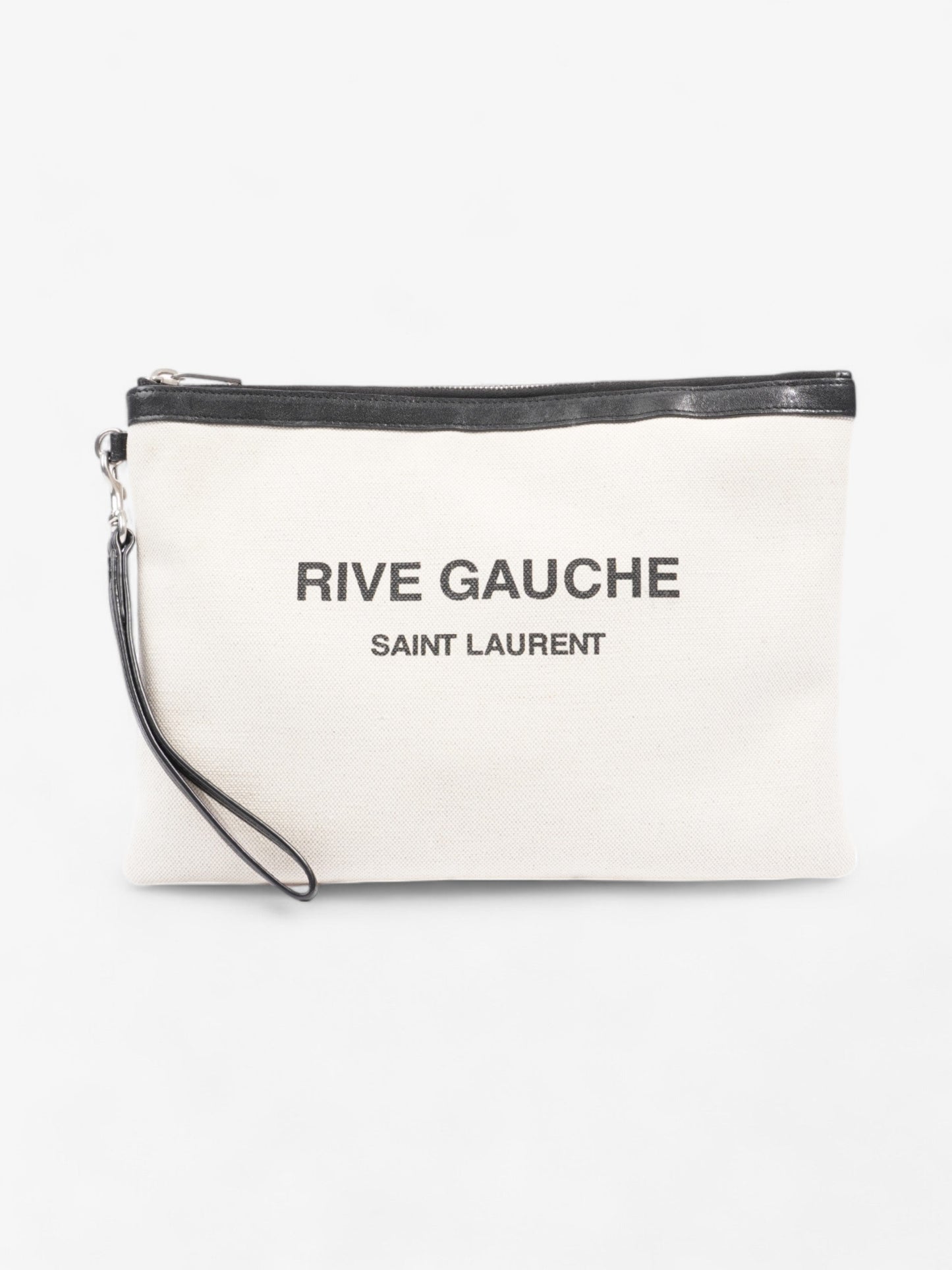Saint Laurent Rive Gauche Wristlet Black / White Canvas