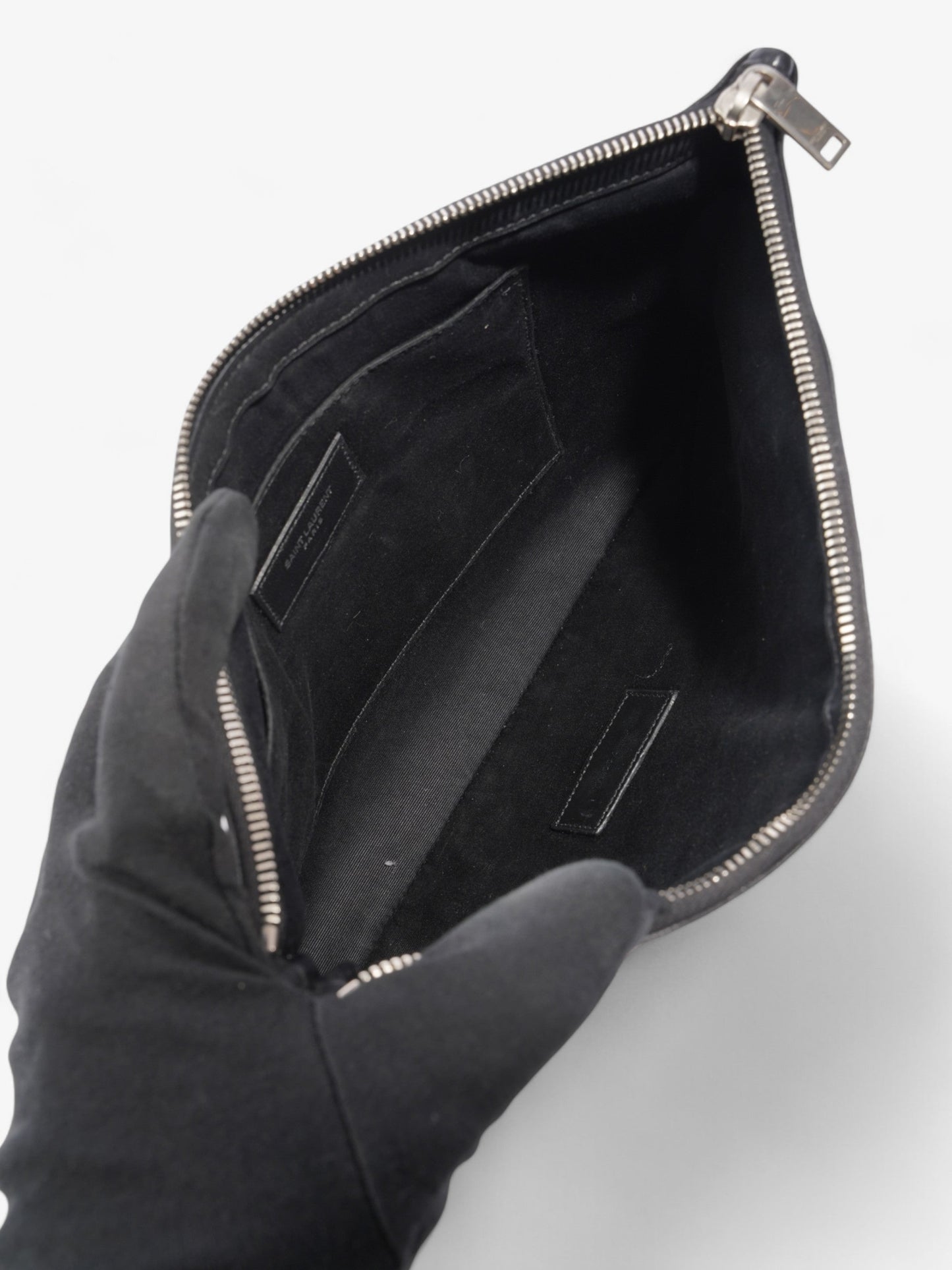 Saint Laurent Rive Gauche Wristlet Black / White Canvas