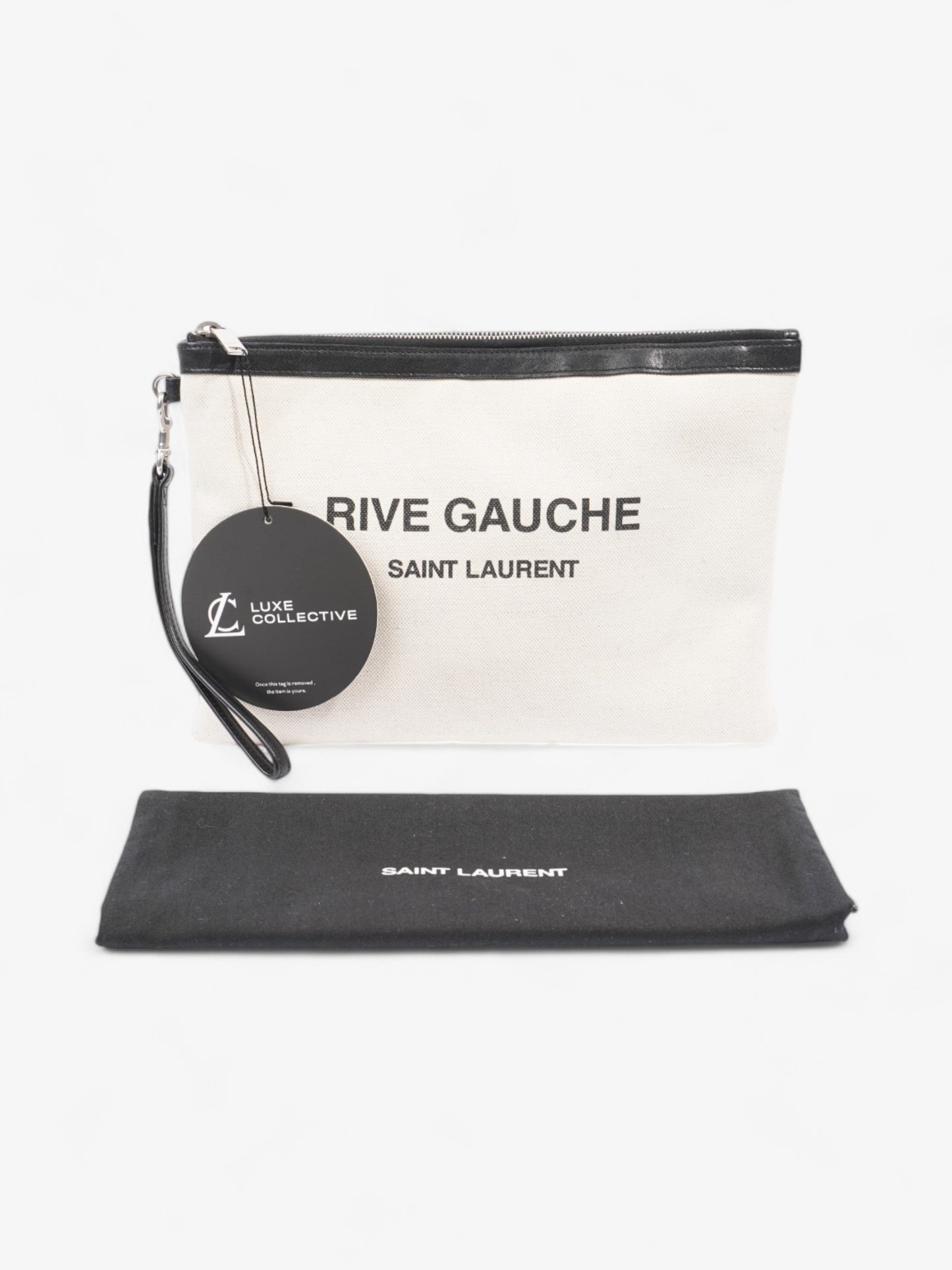 Saint Laurent Rive Gauche Wristlet Black / White Canvas