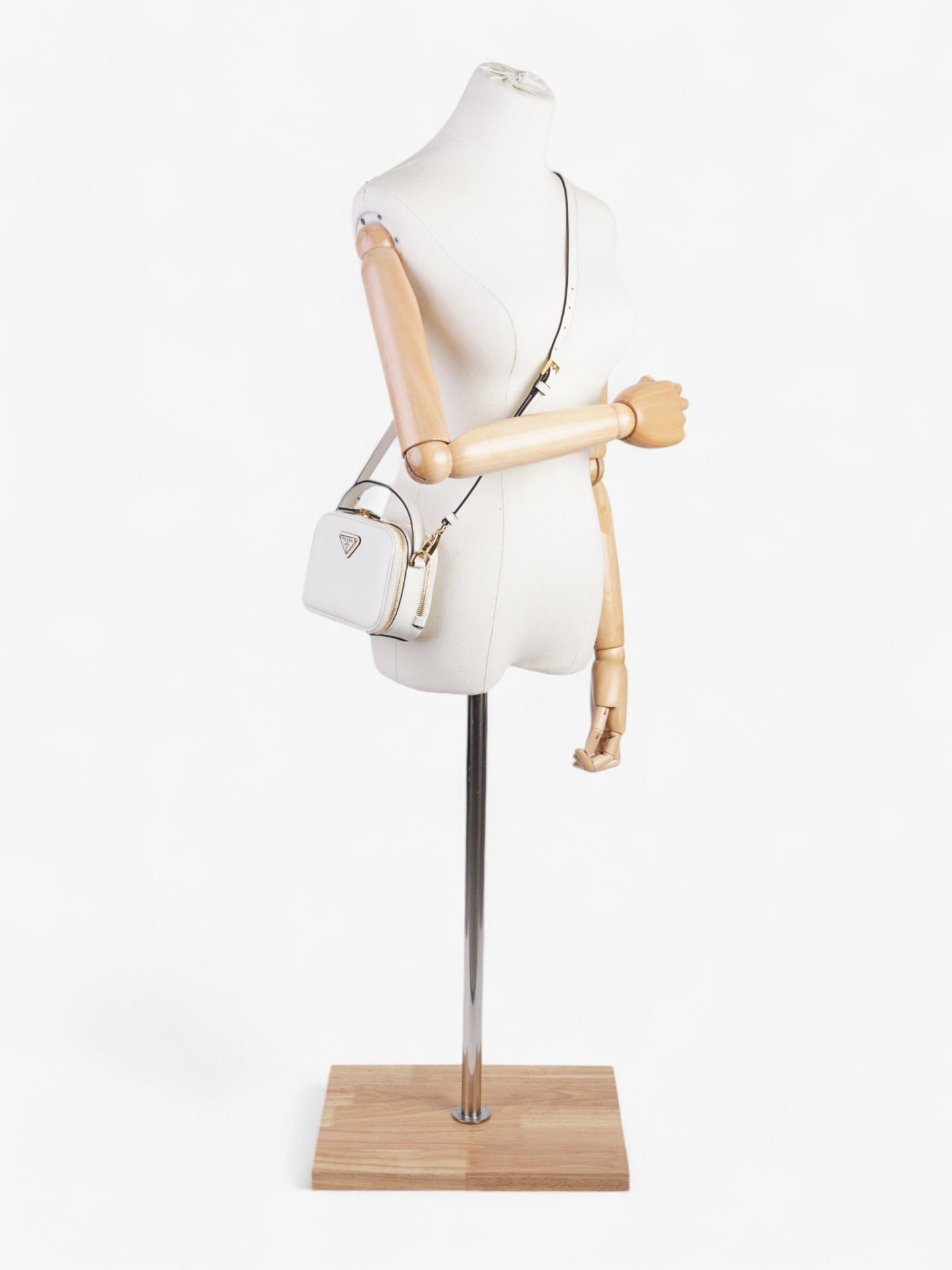 Prada Branded Pouch White Calfskin Leather Mini