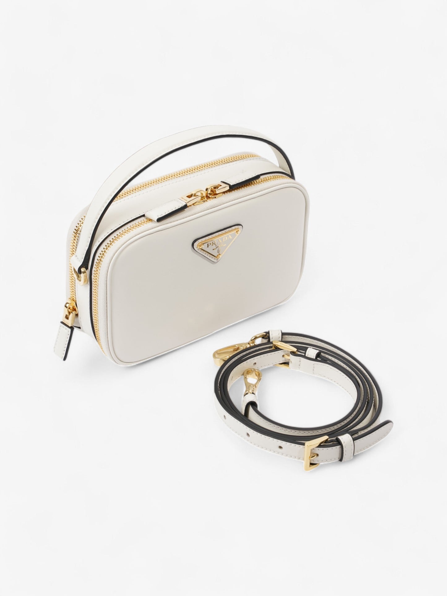 Prada Branded Pouch White Calfskin Leather Mini