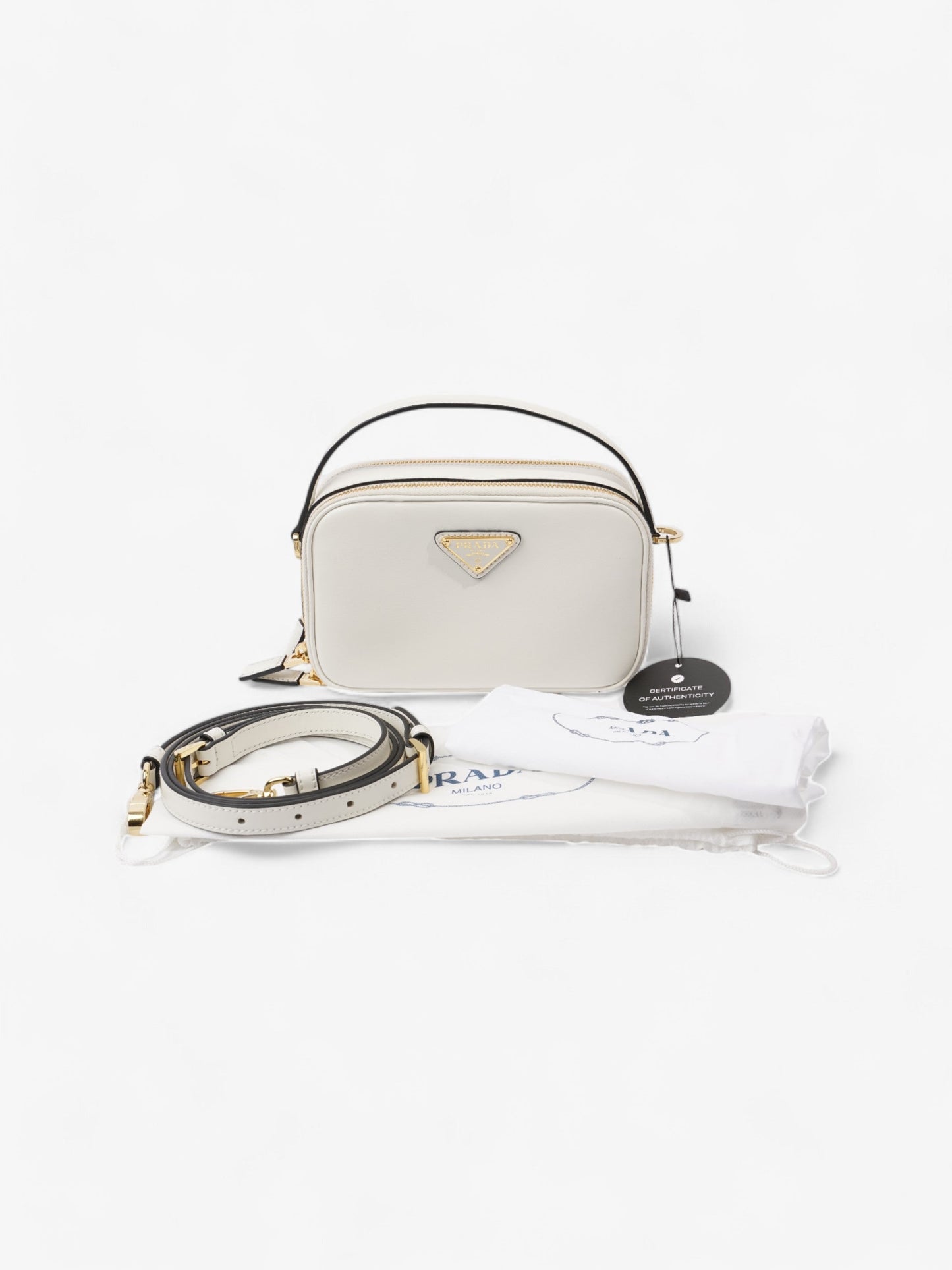 Prada Branded Pouch White Calfskin Leather Mini