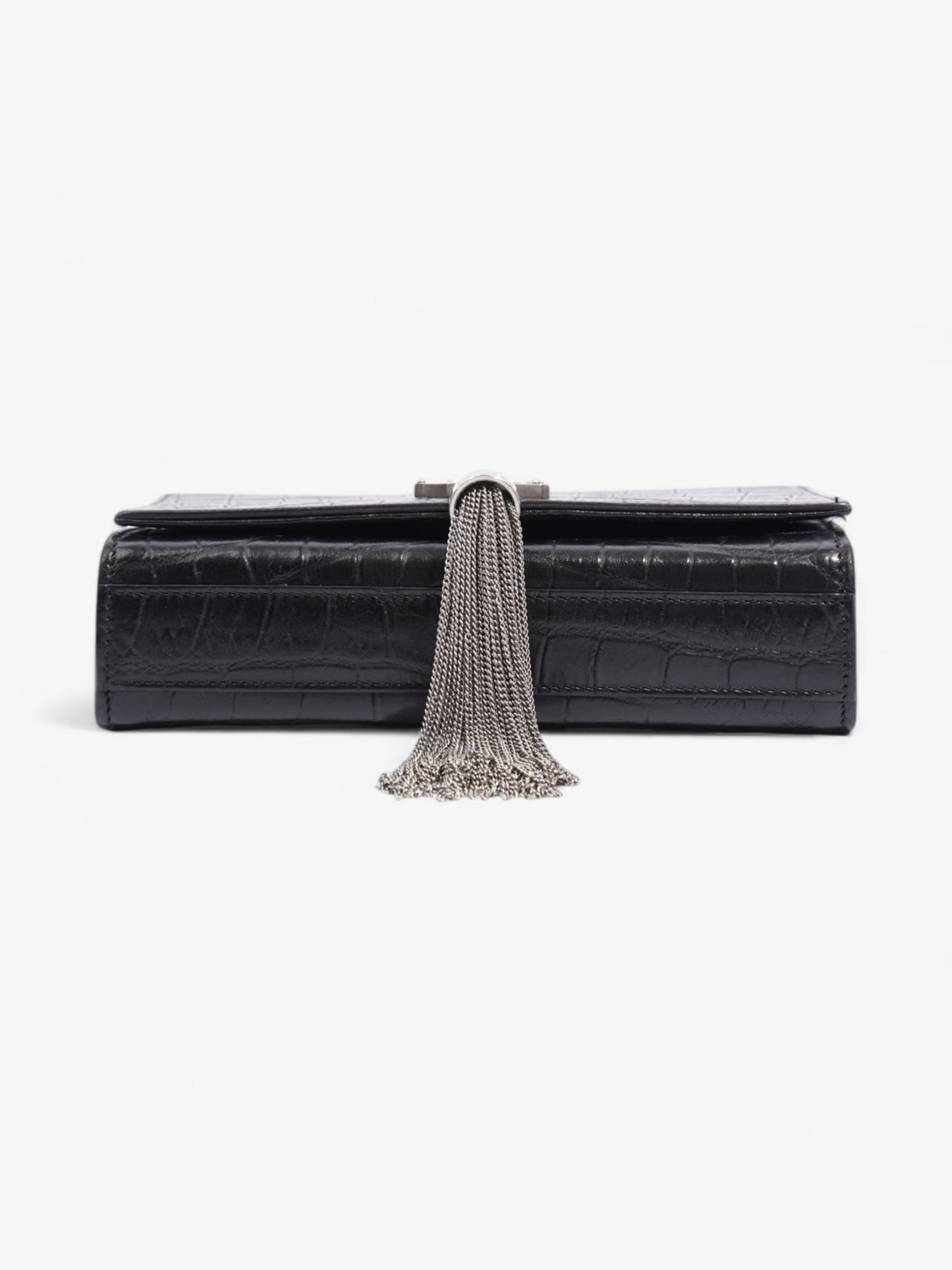Saint Laurent Kate Tassel Bag Black Embossed Leather Small