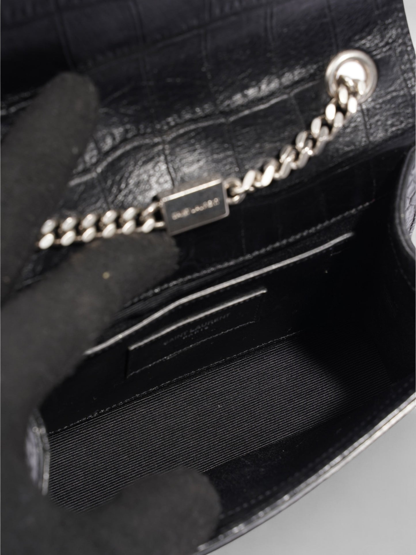 Saint Laurent Kate Tassel Bag Black Embossed Leather Small
