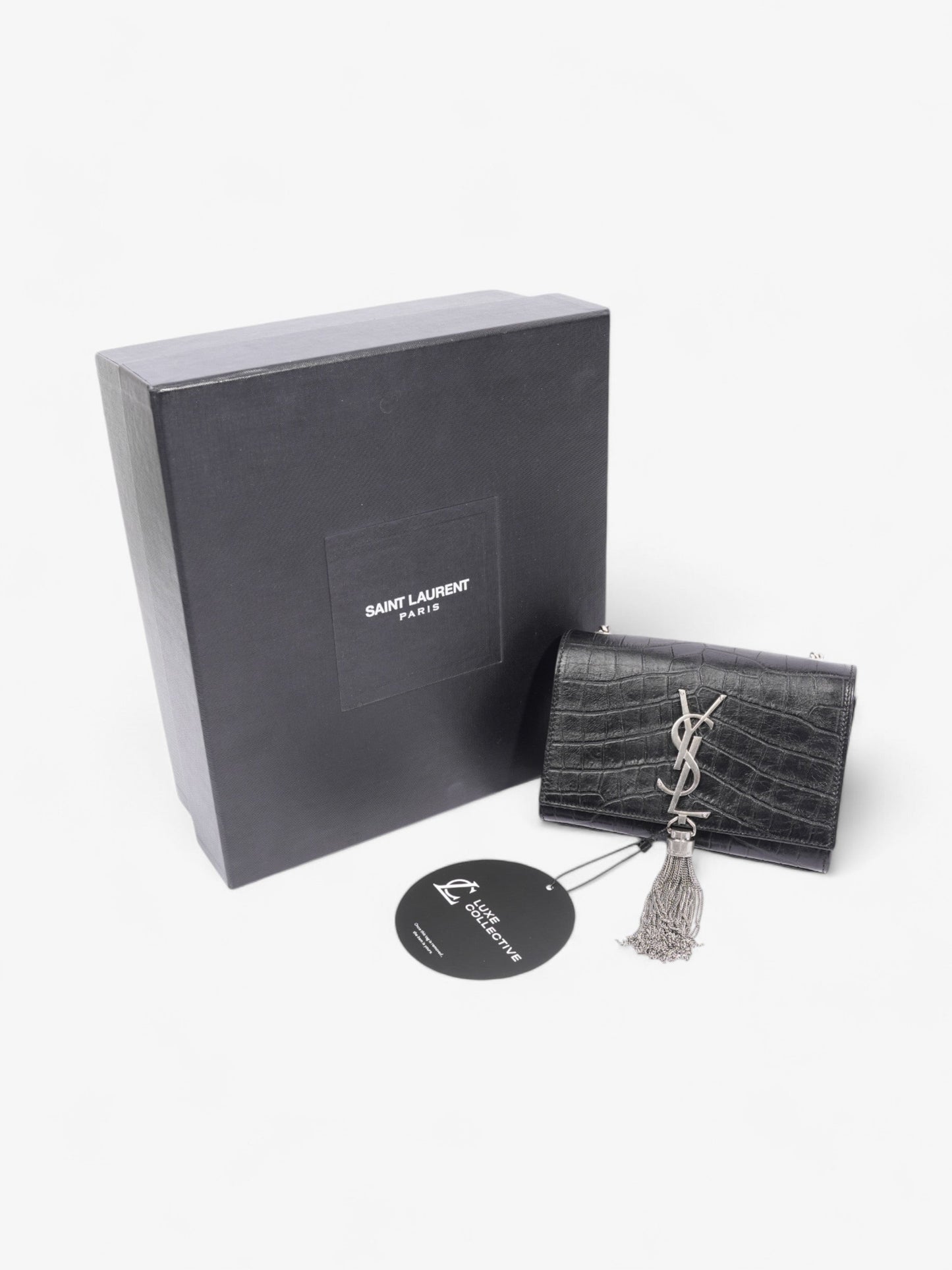 Saint Laurent Kate Tassel Bag Black Embossed Leather Small