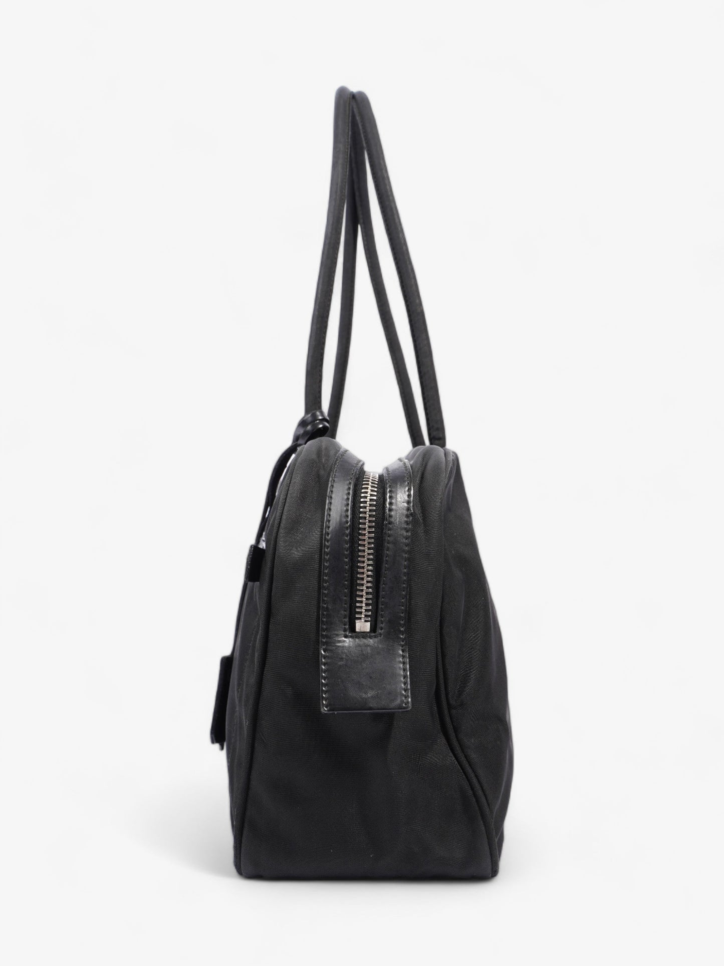Prada Triangle Logo Boston Front Pocket Black Nylon