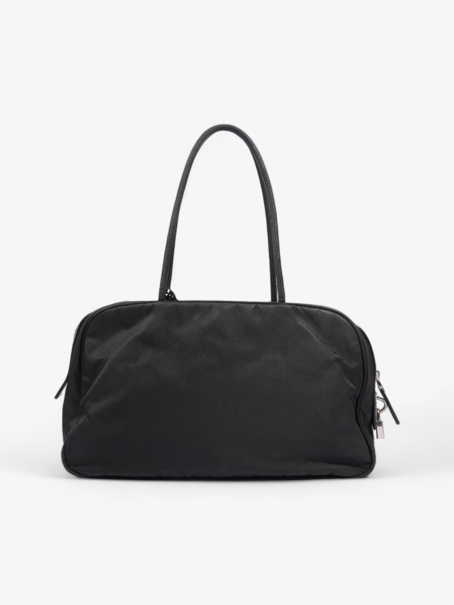 Prada Triangle Logo Boston Front Pocket Black Nylon