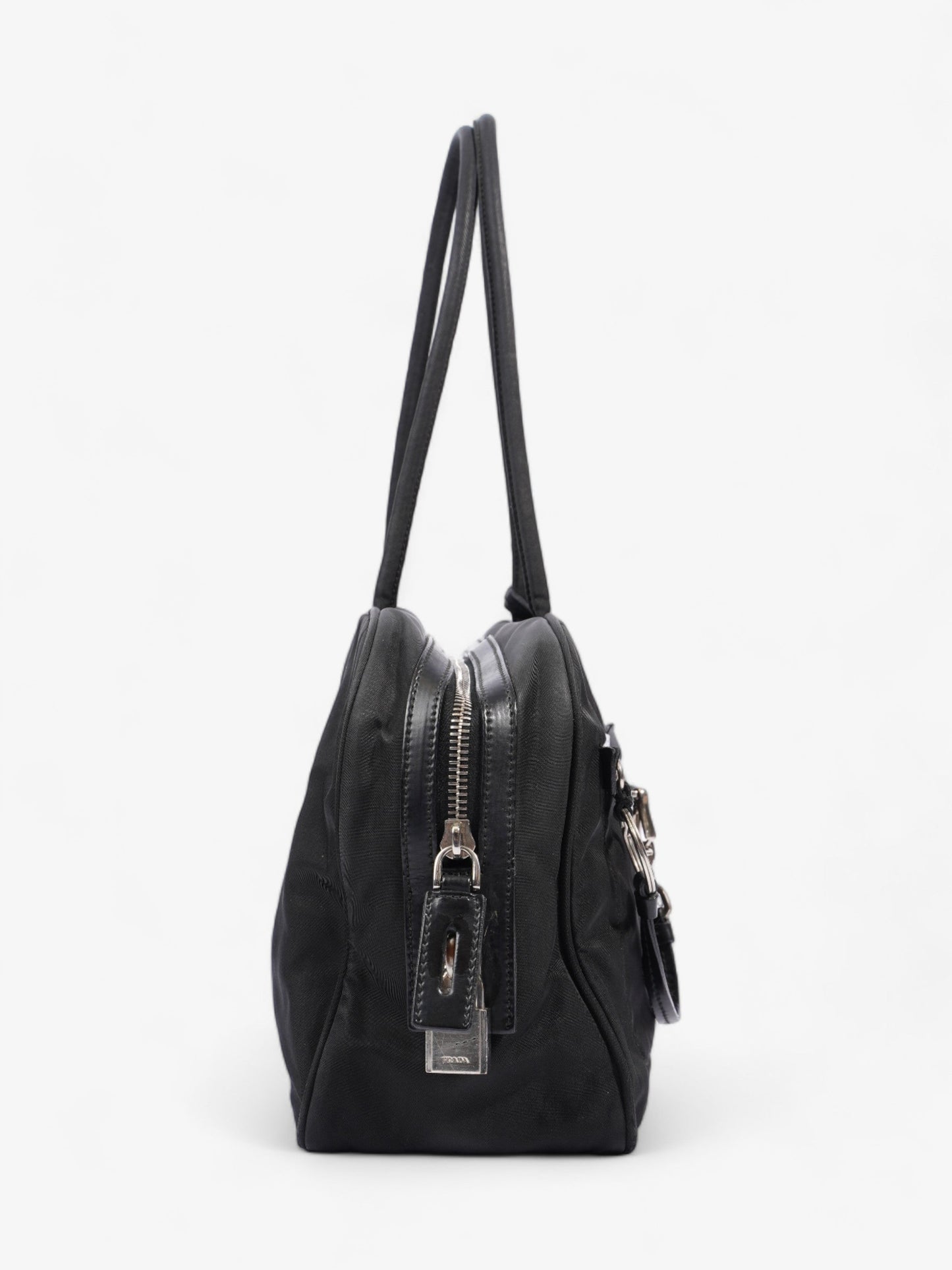 Prada Triangle Logo Boston Front Pocket Black Nylon