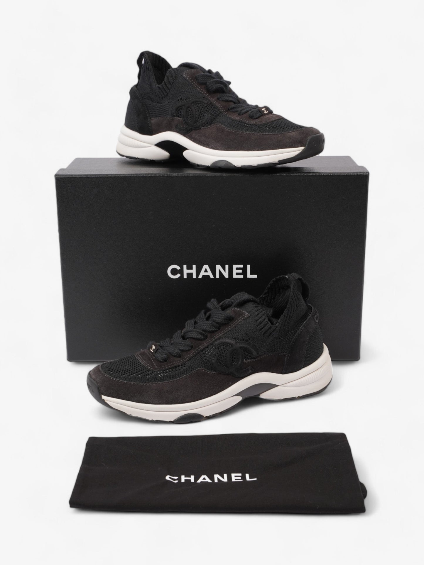Chanel CC Logo Knit Sneaker Black Cotton EU 38 UK 5