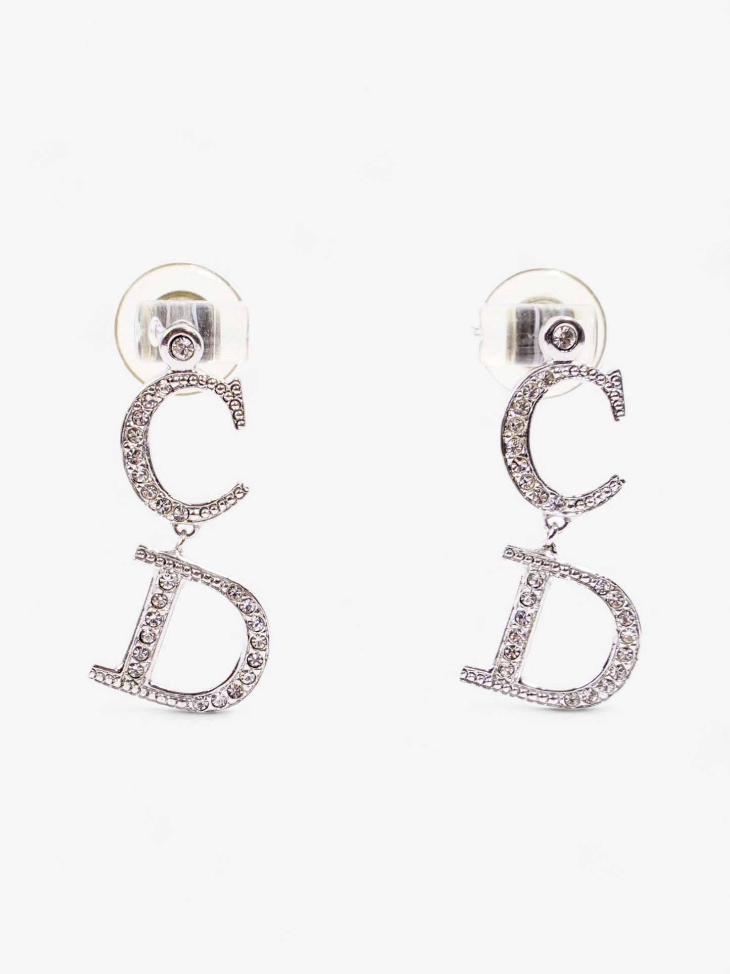 Christian Dior CD Logo Earrings Silver Base Metal