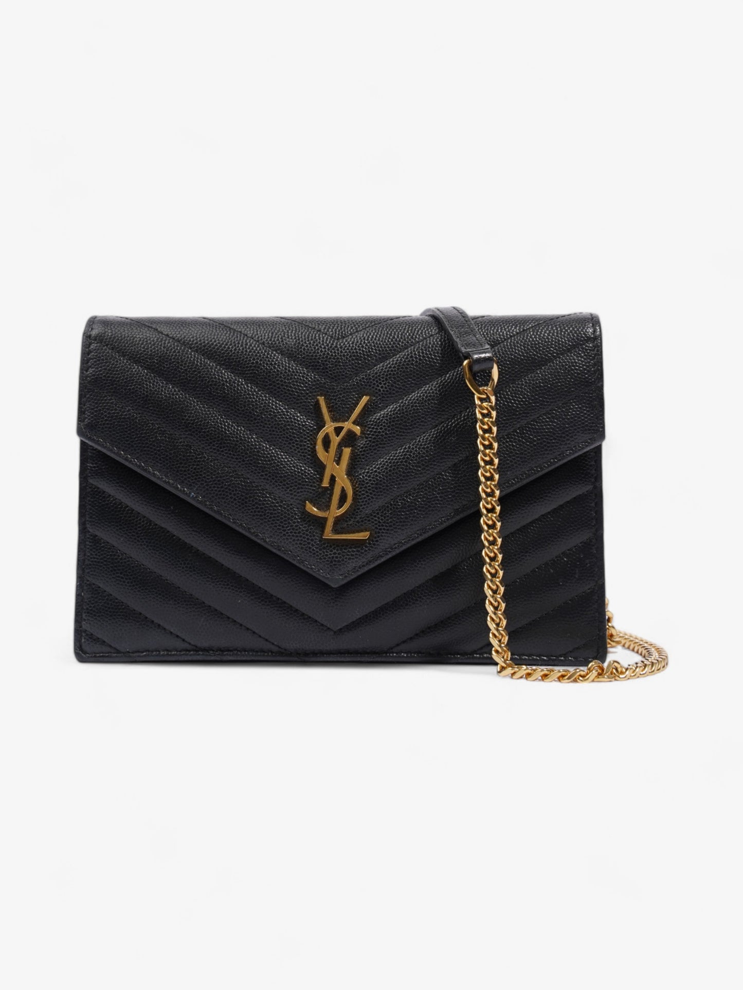 Saint Laurent Cassandre Envelope Chain Wallet Black Calfskin Leather
