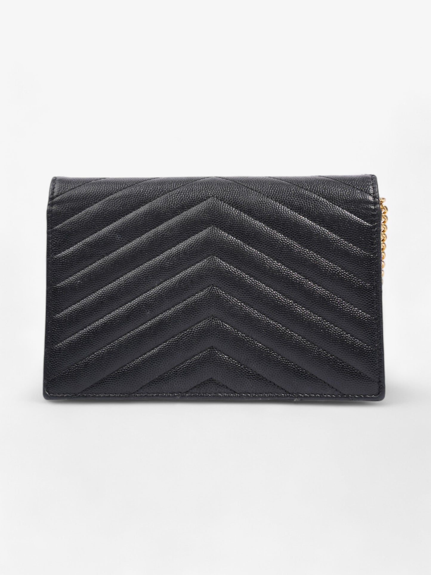 Saint Laurent Cassandre Envelope Chain Wallet Black Calfskin Leather