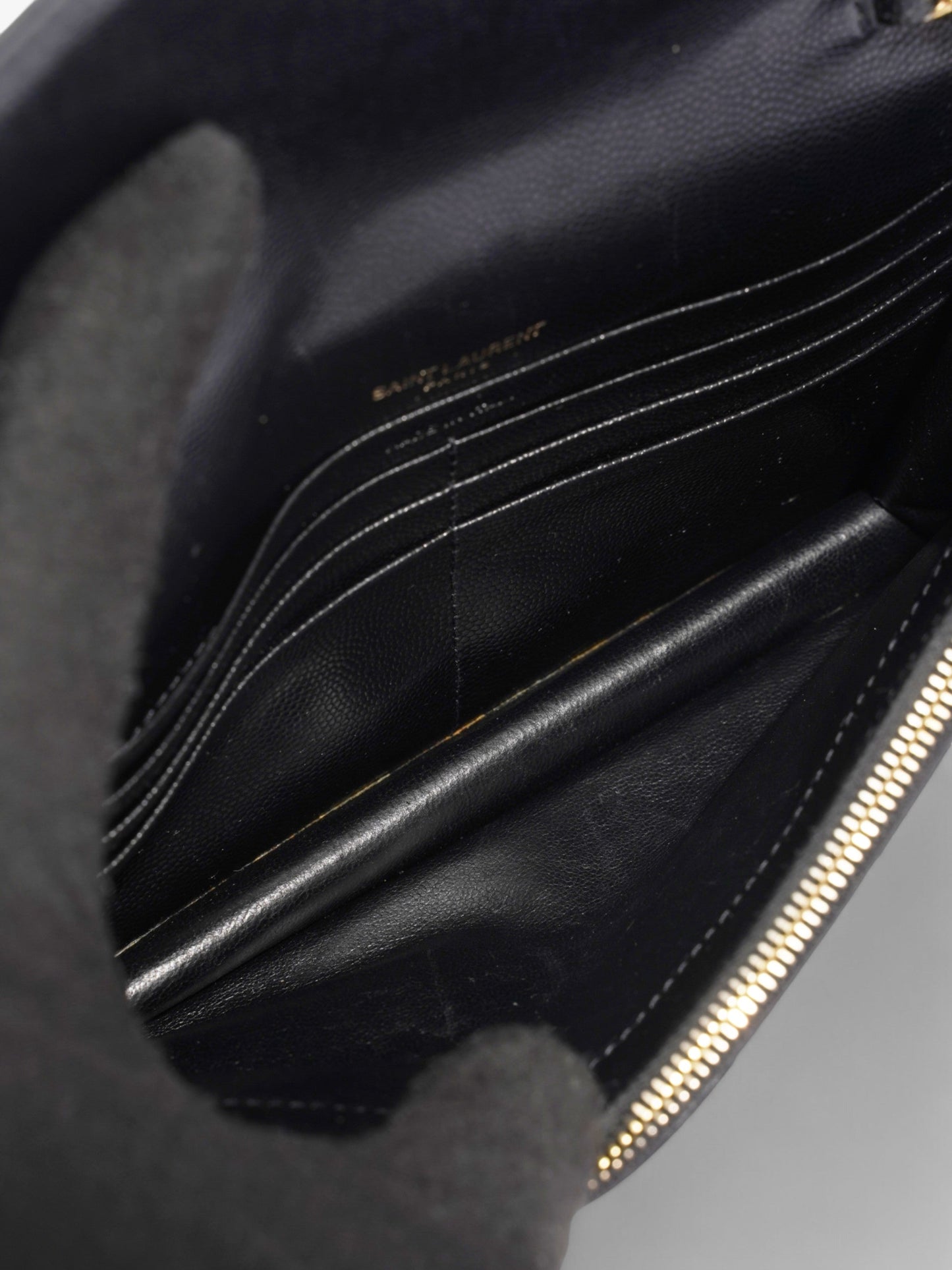 Saint Laurent Cassandre Envelope Chain Wallet Black Calfskin Leather