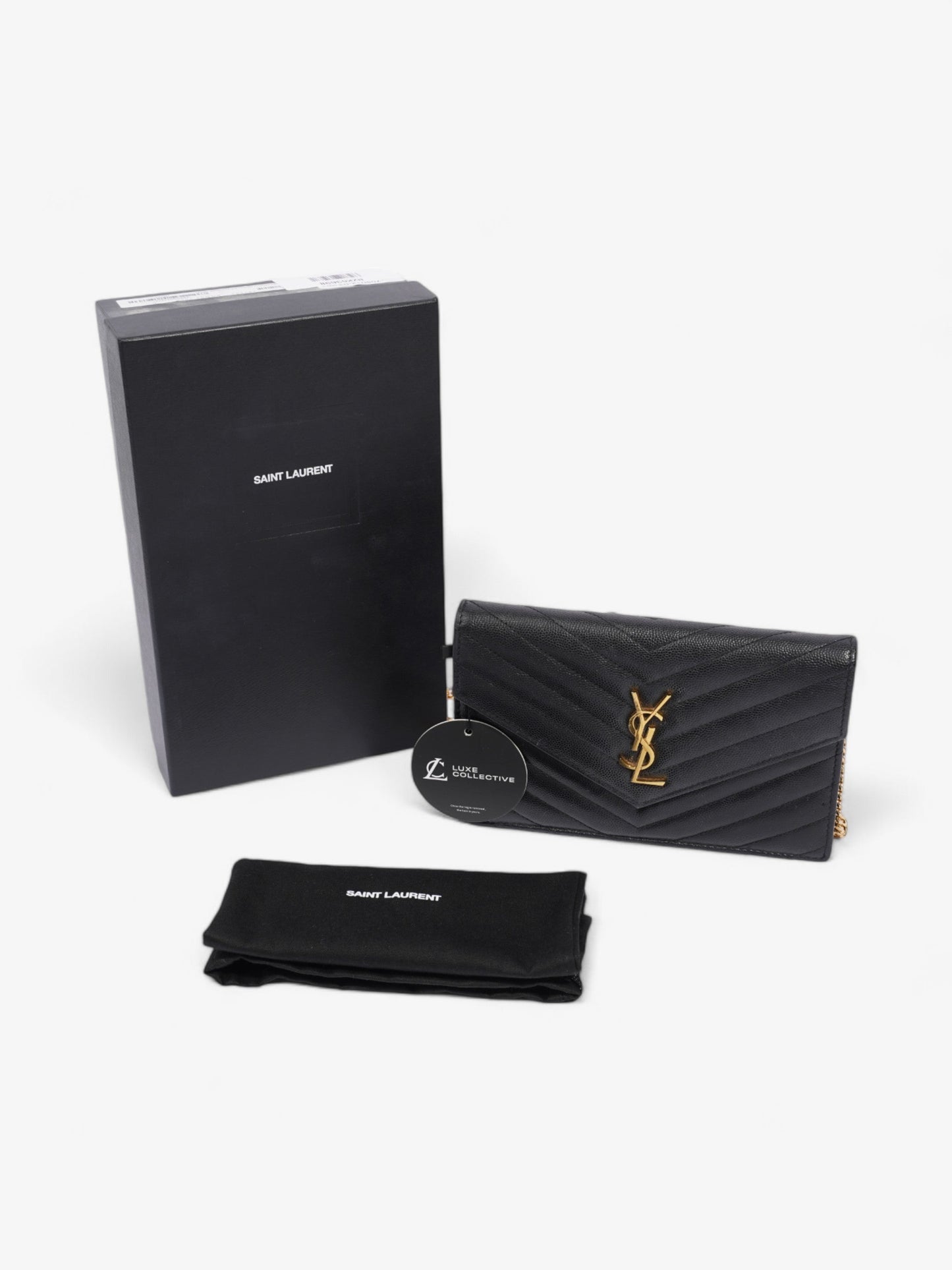 Saint Laurent Cassandre Envelope Chain Wallet Black Calfskin Leather