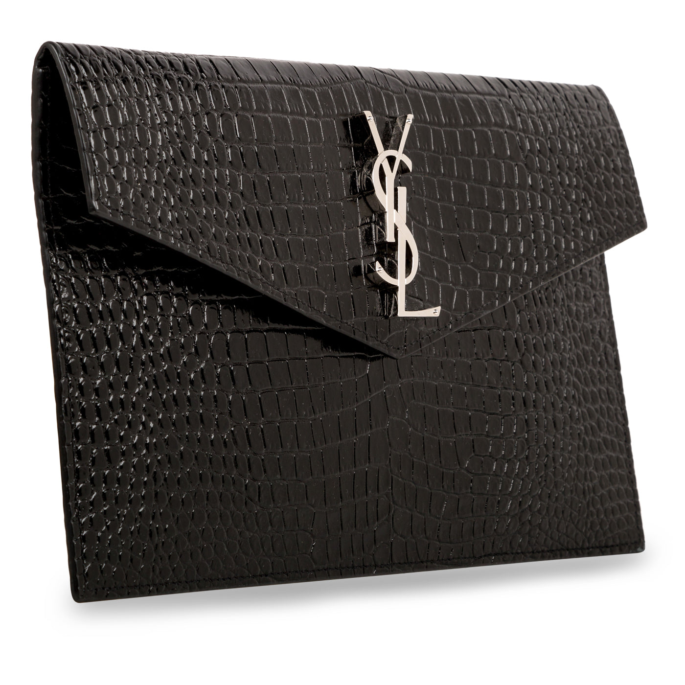 Saint Laurent Croc Embossed Uptown Clutch
