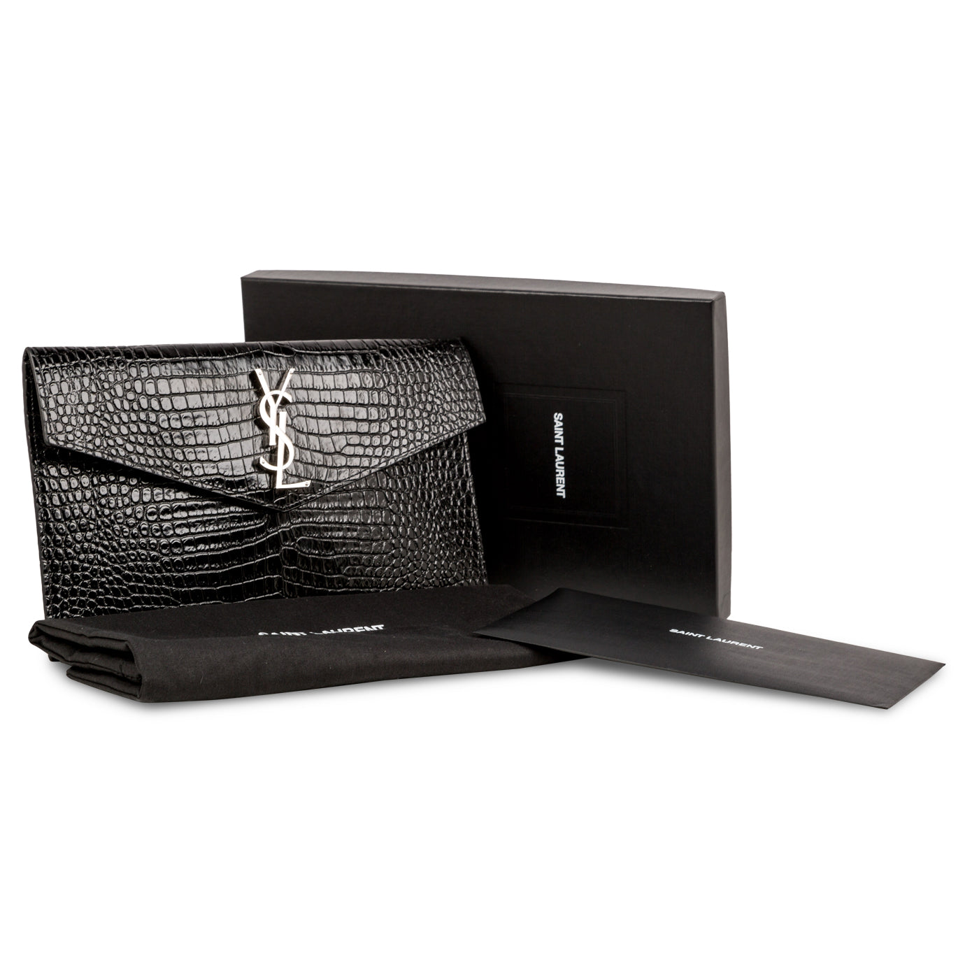 Saint Laurent Croc Embossed Uptown Clutch