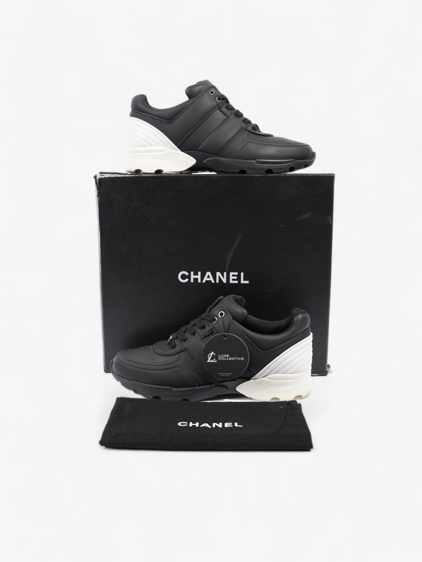 Chanel CC Logo Sneakers Black / White Leather EU 40.5 UK 7.5