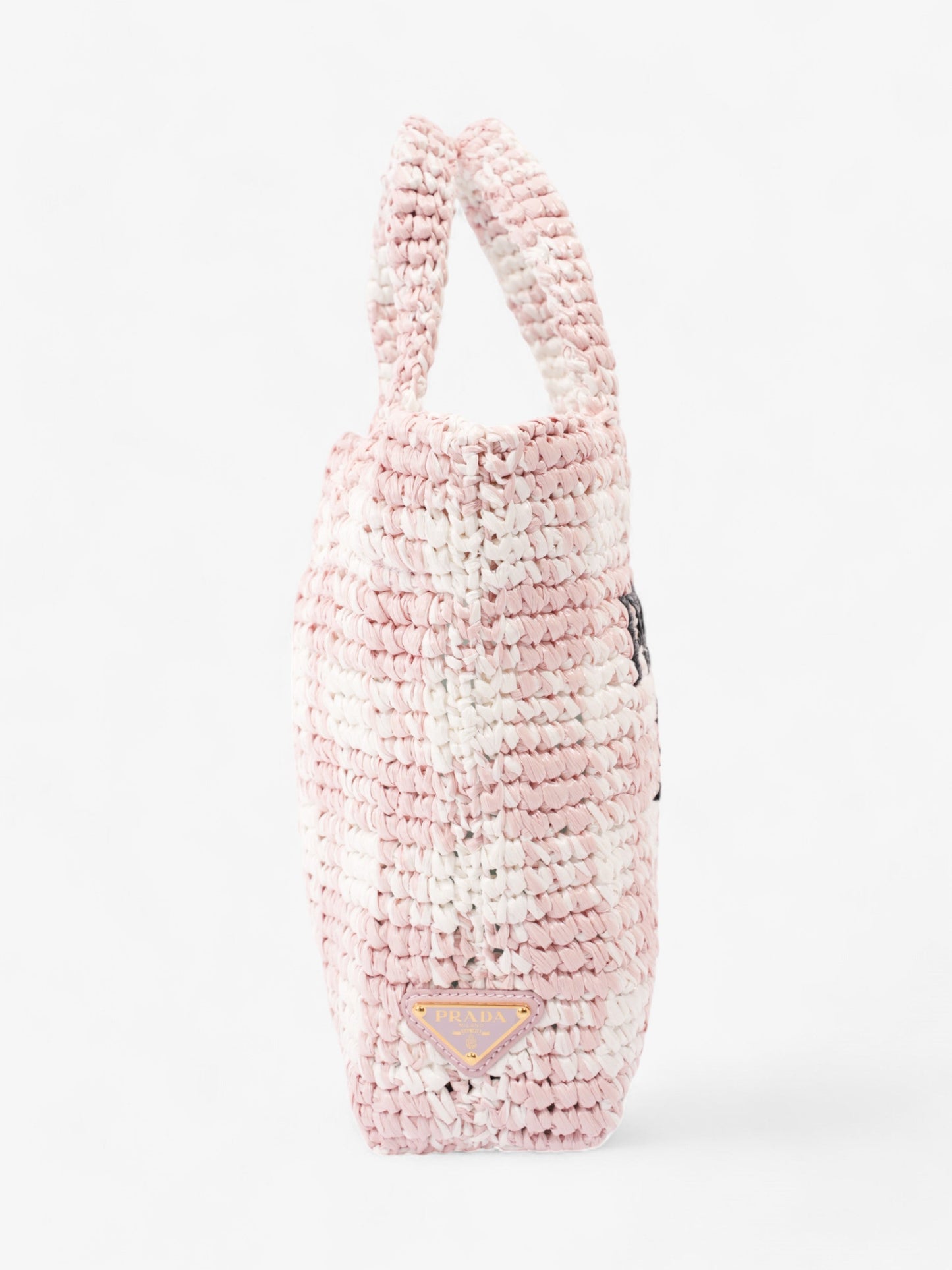 Prada Logo Tote Bag Pink / White / Black Raffia Small
