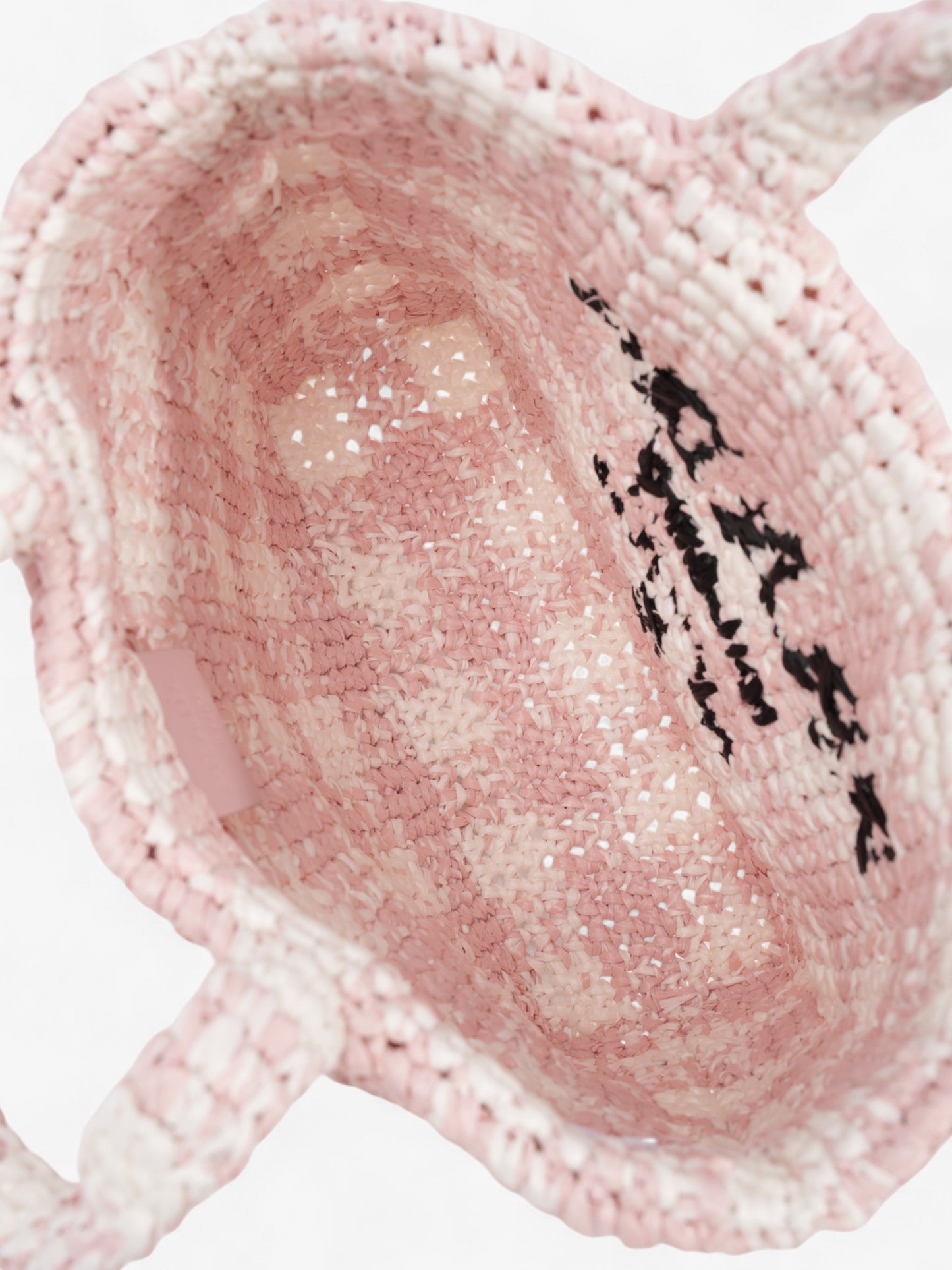 Prada Logo Tote Bag Pink / White / Black Raffia Small