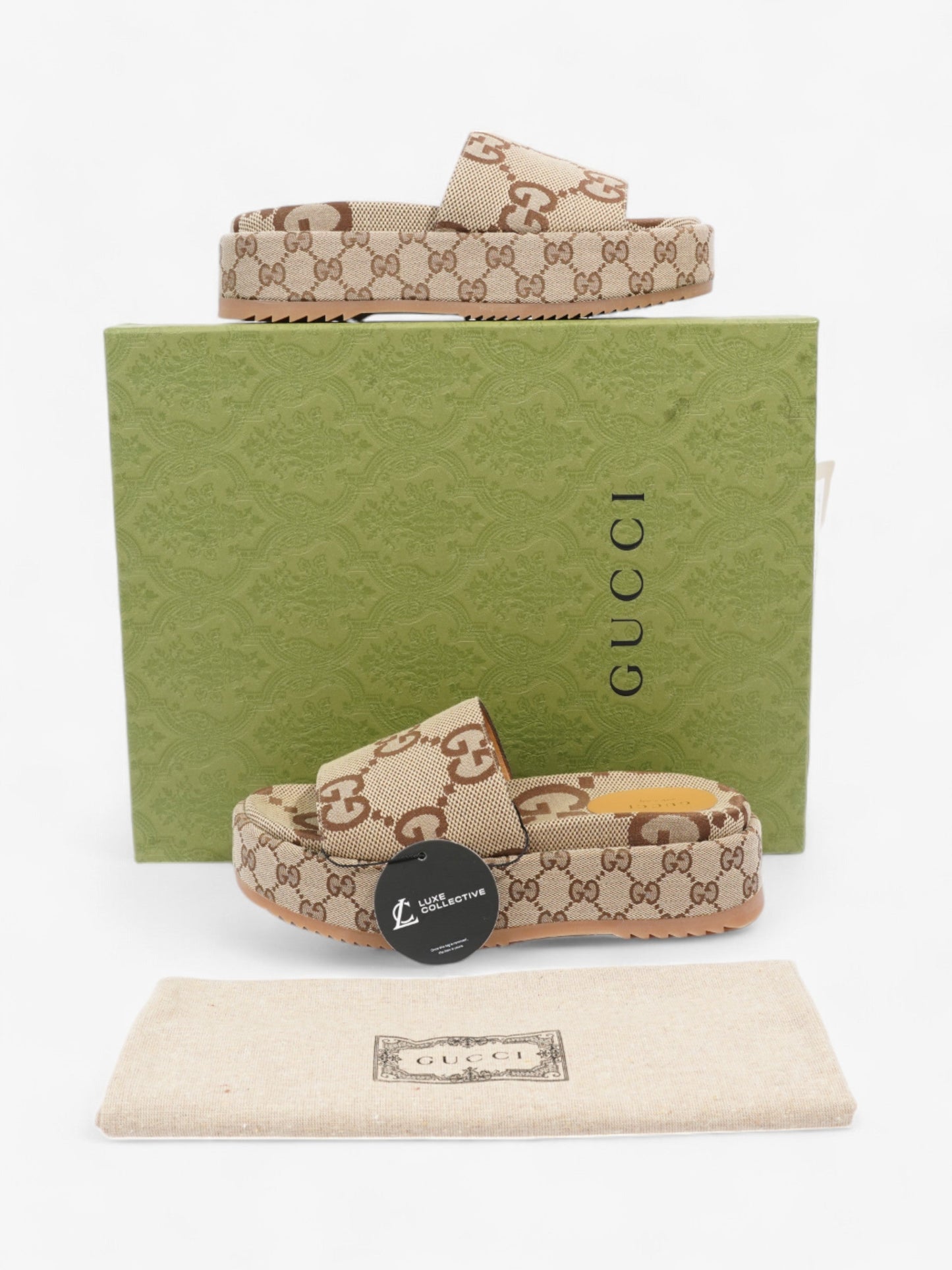 Gucci GG Platform Sandals Beige / Brown Canvas EU 38.5 UK 5.5