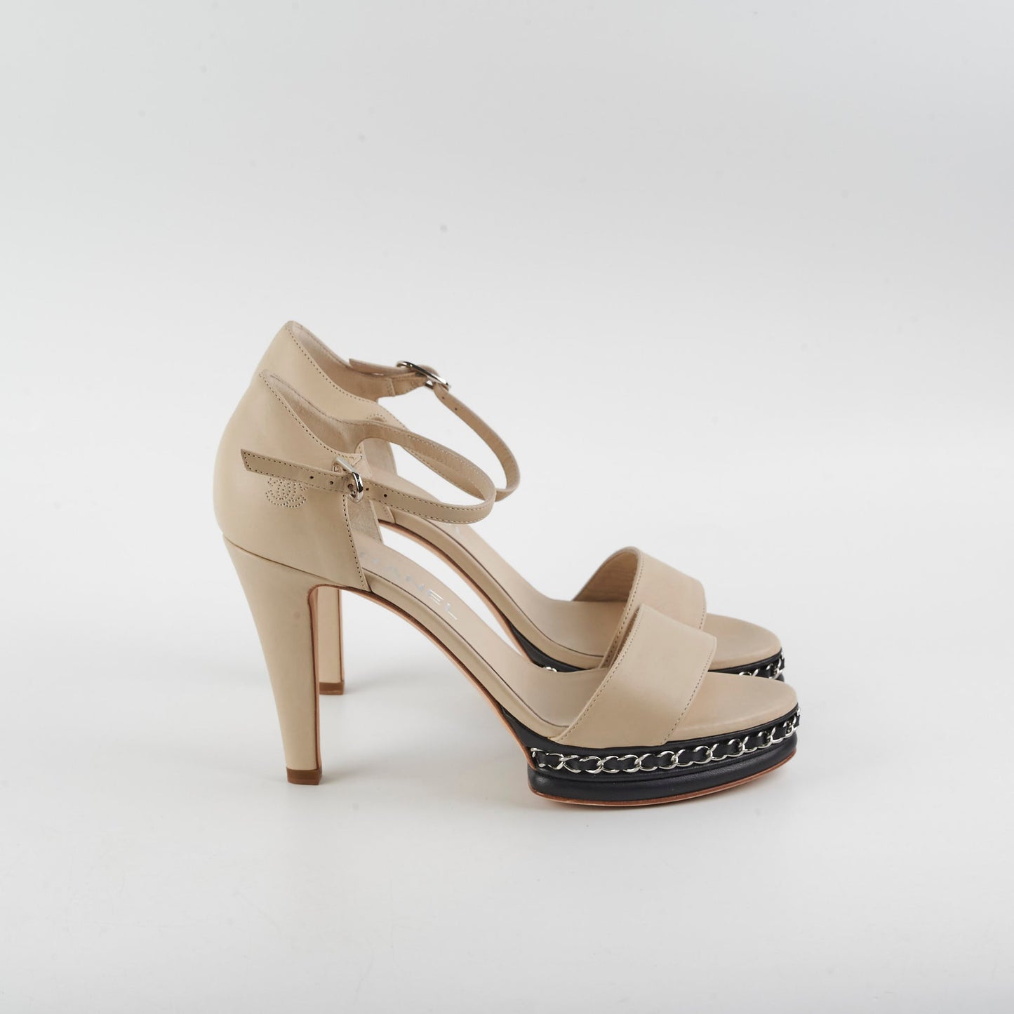 Chanel Chain High Heels Beige Size 38