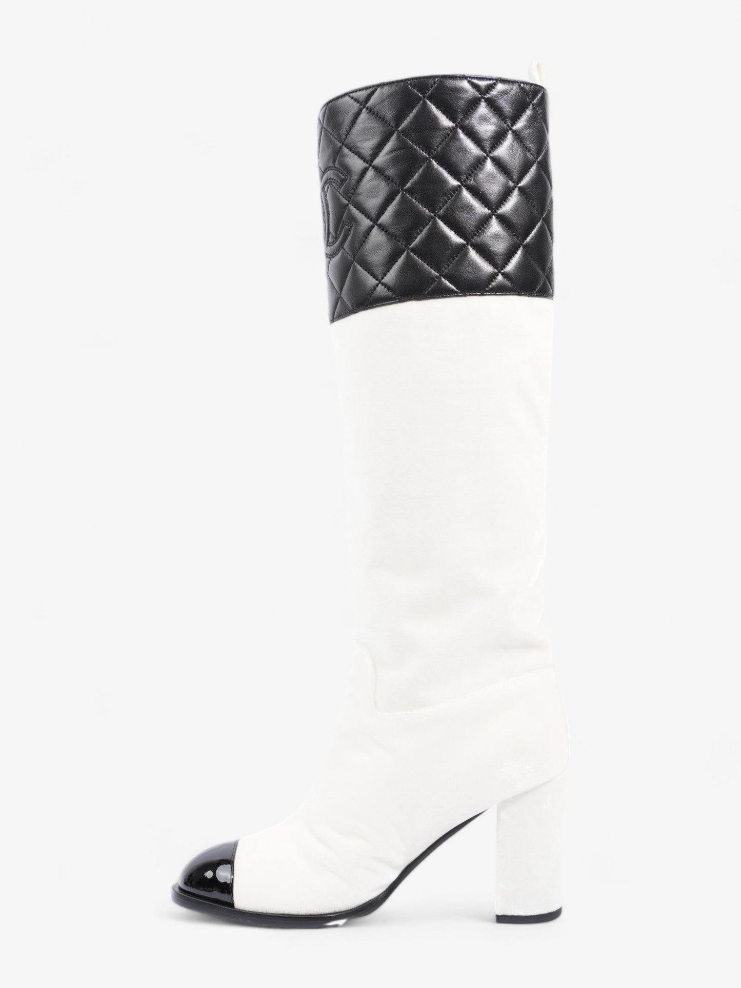 Chanel Knee High Boots White / Black Velvet EU 38 UK 5