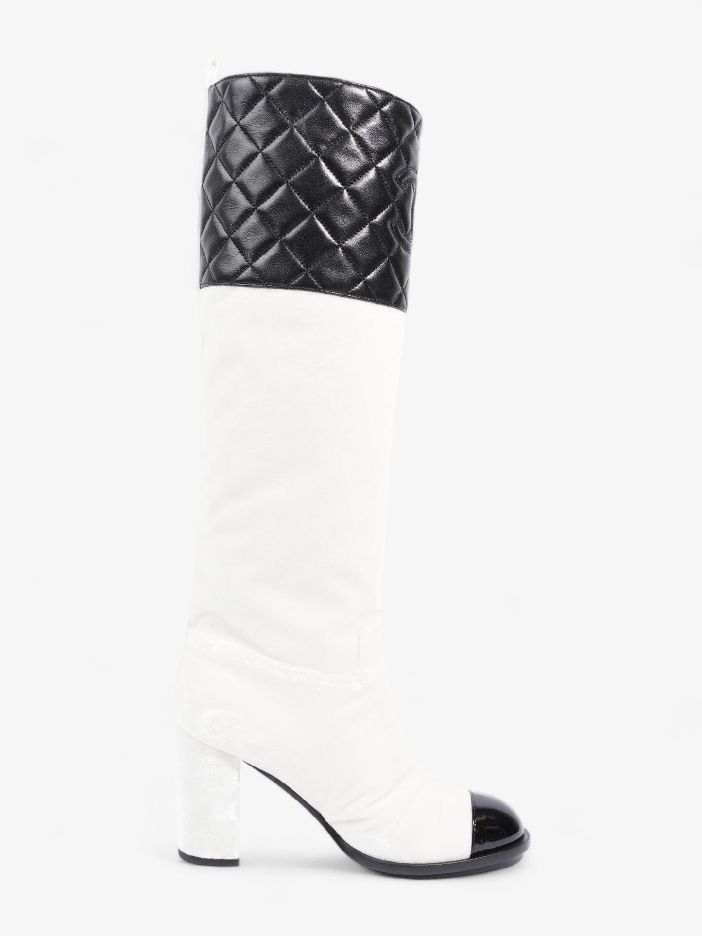 Chanel Knee High Boots White / Black Velvet EU 38 UK 5