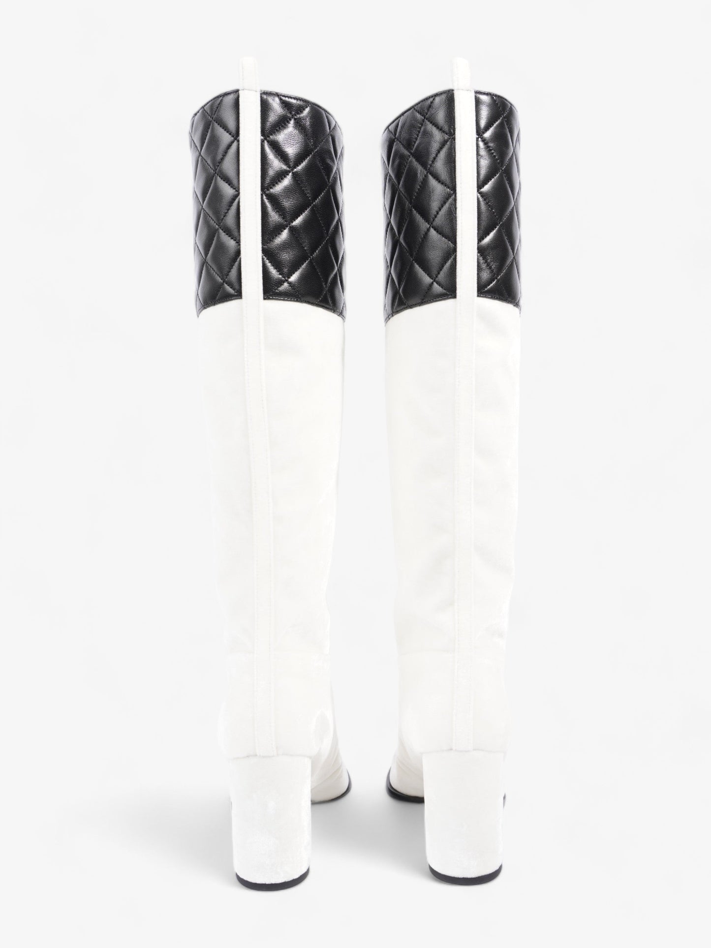 Chanel Knee High Boots White / Black Velvet EU 38 UK 5