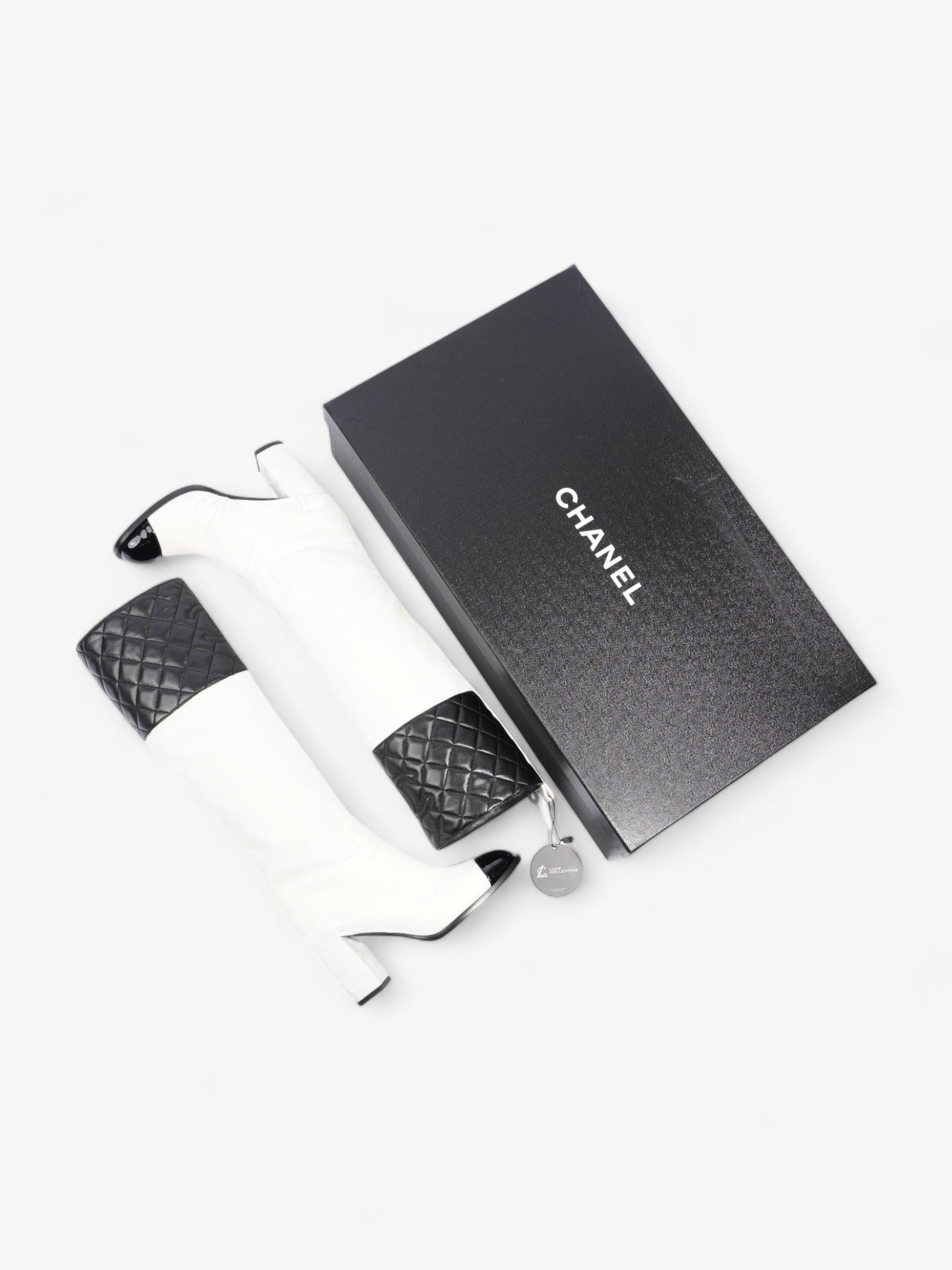 Chanel Knee High Boots White / Black Velvet EU 38 UK 5
