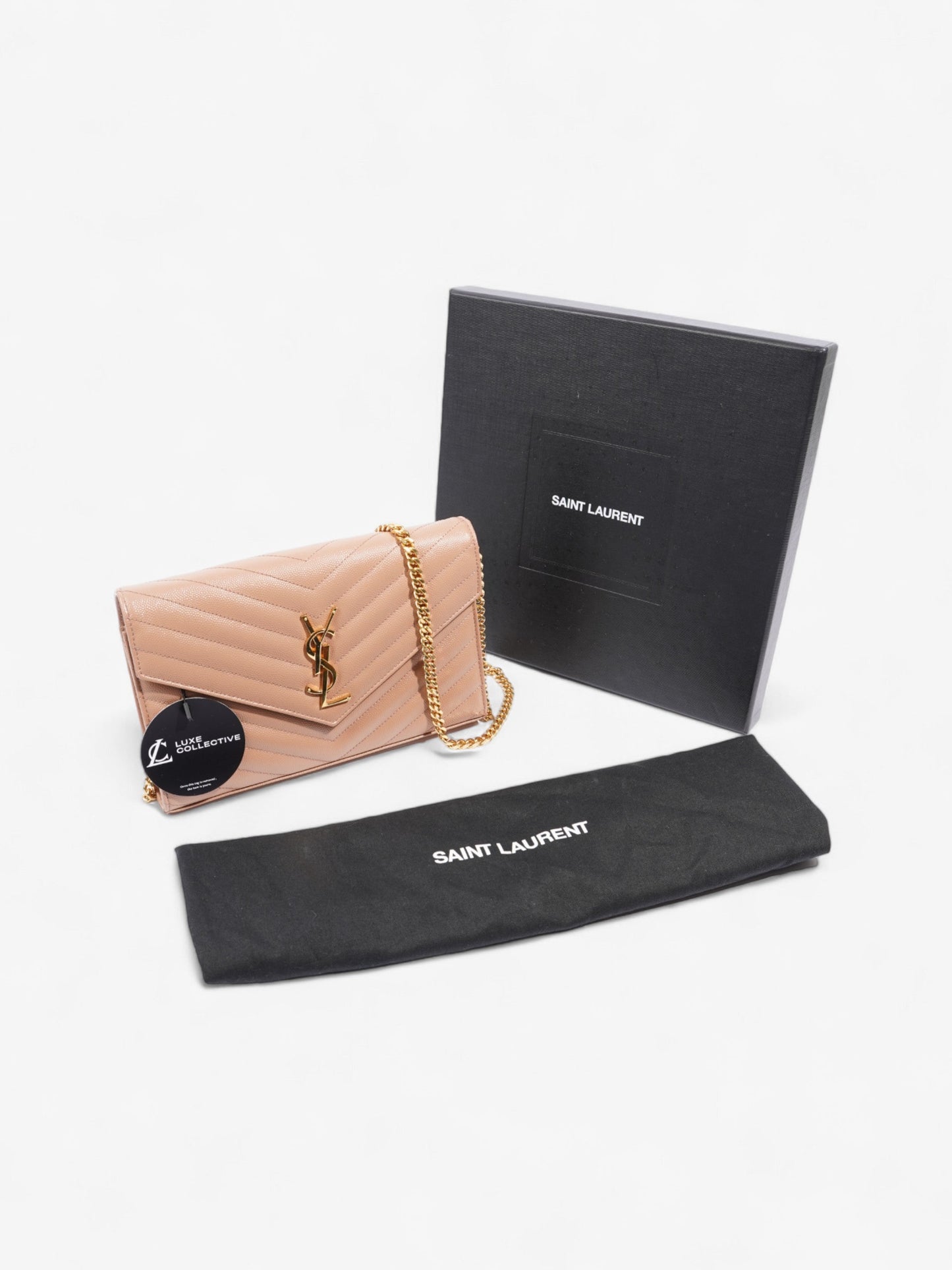 Saint Laurent Cassandre Envelope Chain Wallet Beige Matelasse Leather