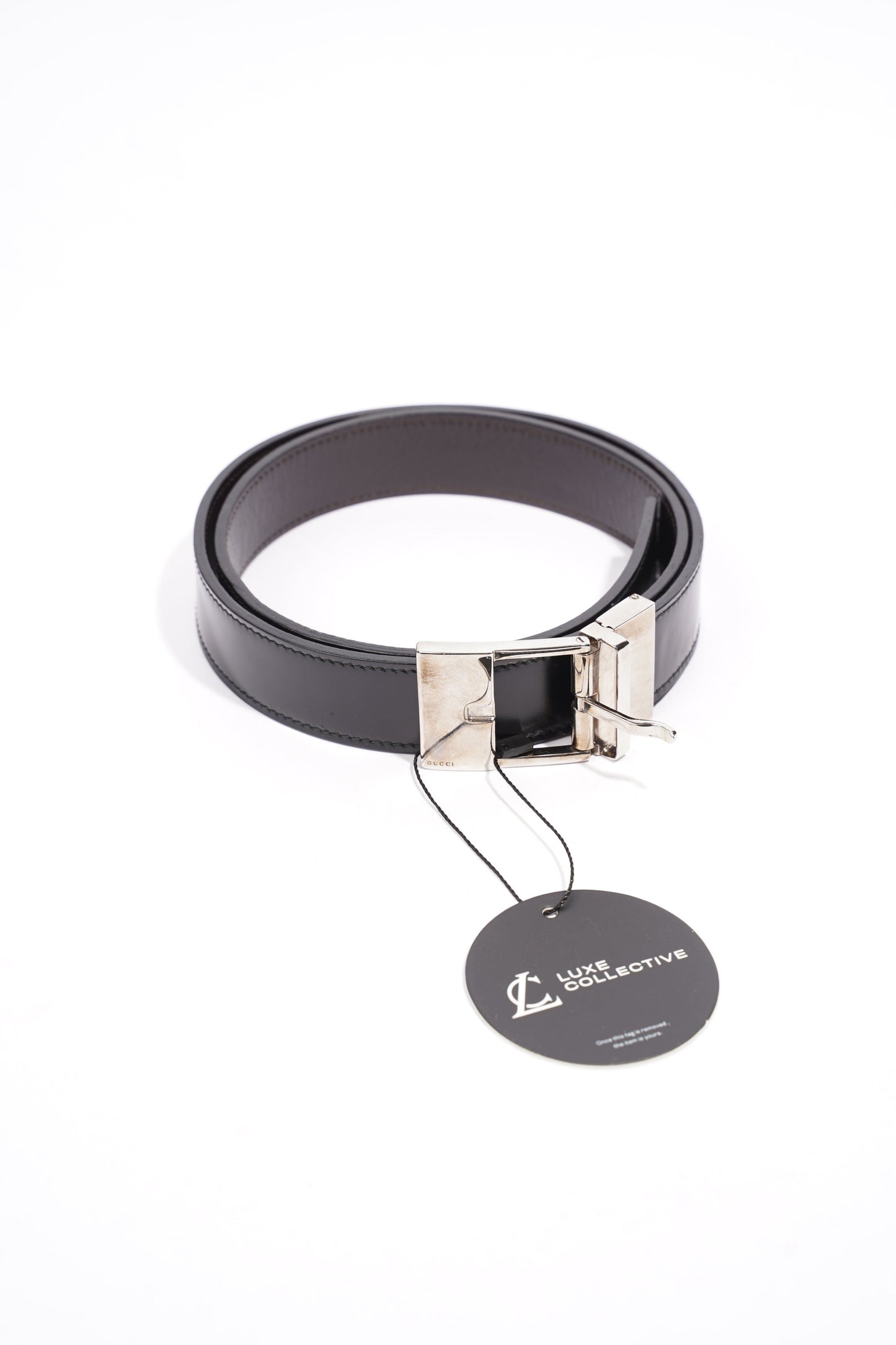 Gucci Square Buckle Belt Black Leather 80cm 32"