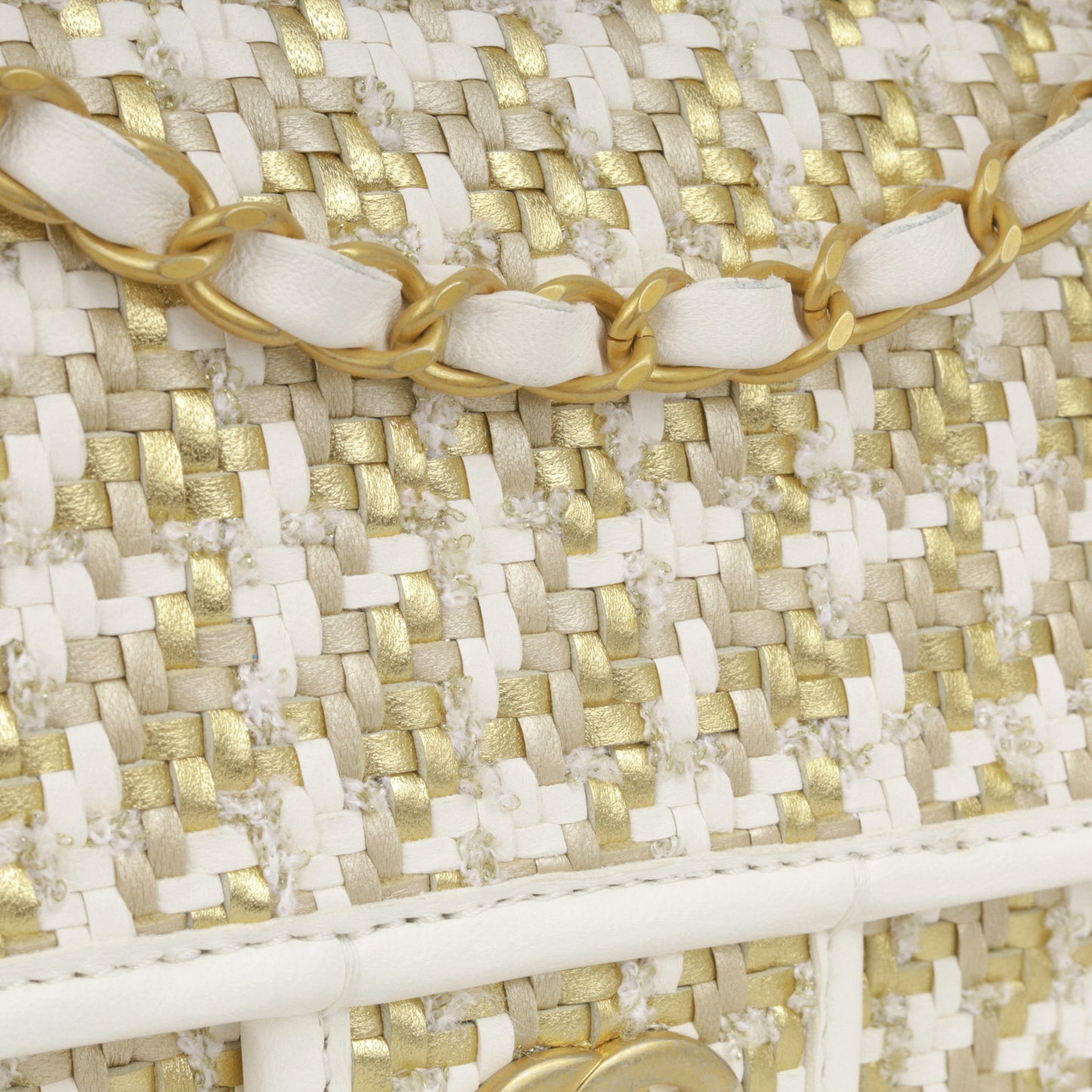 Chanel Cruise Woven Flap - Metallic Gold/White