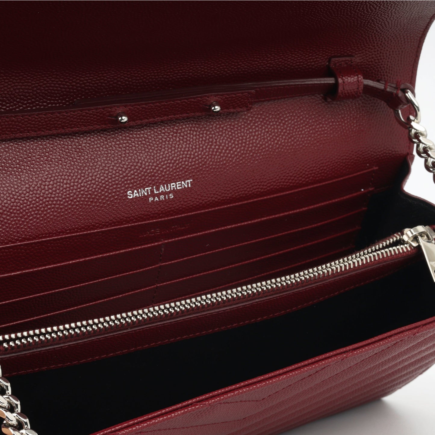 Saint Laurent Cassandre Chain Wallet - Burgundy