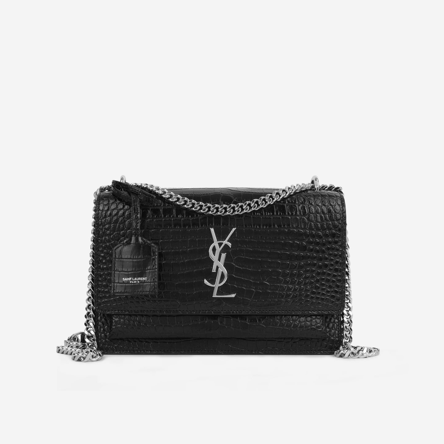 Saint Laurent Medium Sunset - Black Croc Embossed