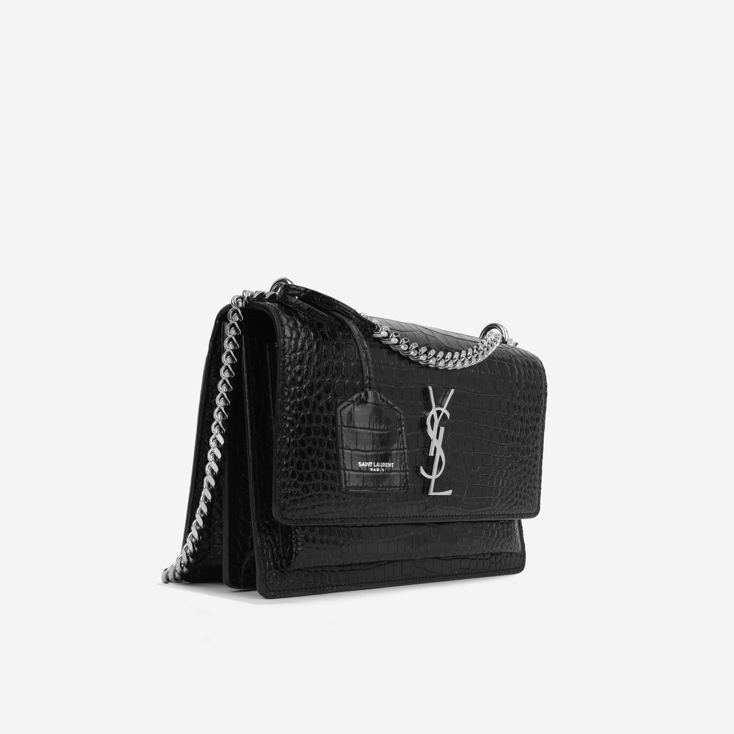 Saint Laurent Medium Sunset - Black Croc Embossed