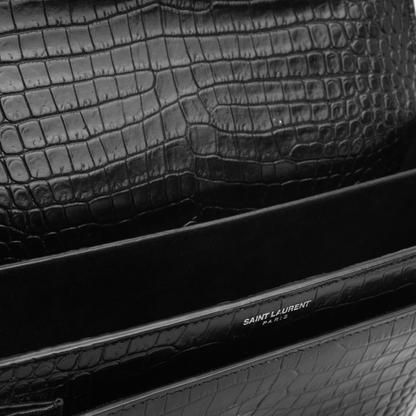 Saint Laurent Medium Sunset - Black Croc Embossed