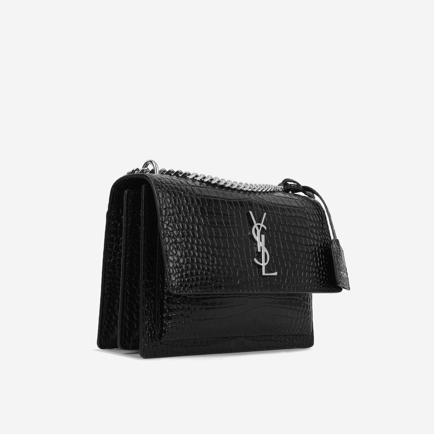 Saint Laurent Medium Sunset - Black Croc Embossed