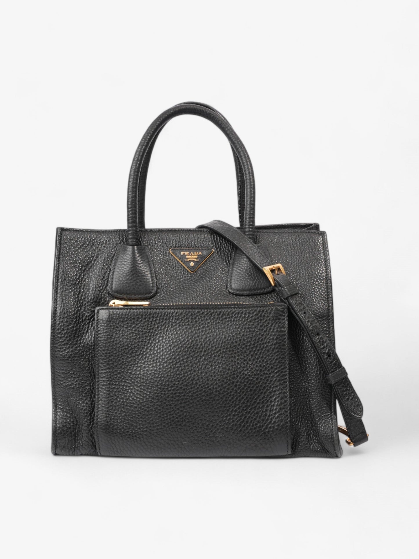 Prada Twin Pocket Two Way Bag Black Leather
