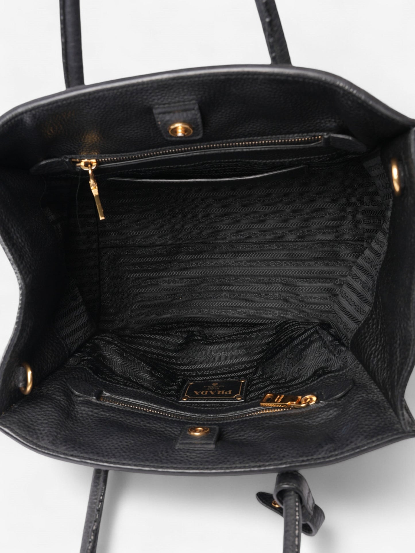 Prada Twin Pocket Two Way Bag Black Leather