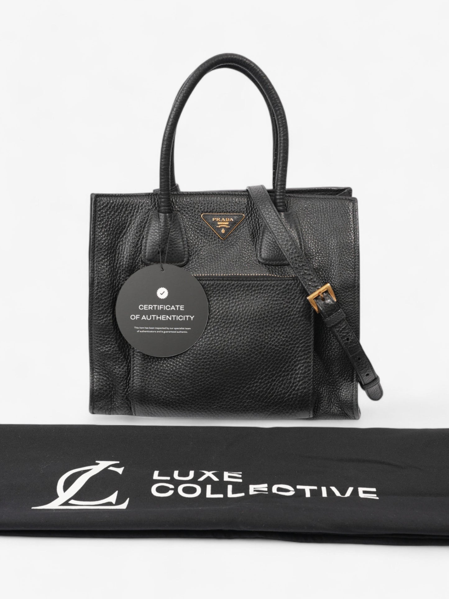 Prada Twin Pocket Two Way Bag Black Leather
