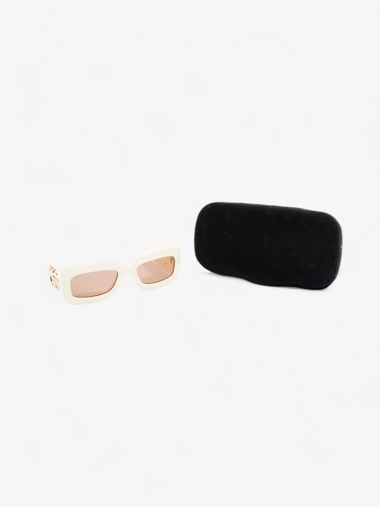Gucci GG Logo Quilted Rectangular Sunglasses Cream Acetate 145mm
