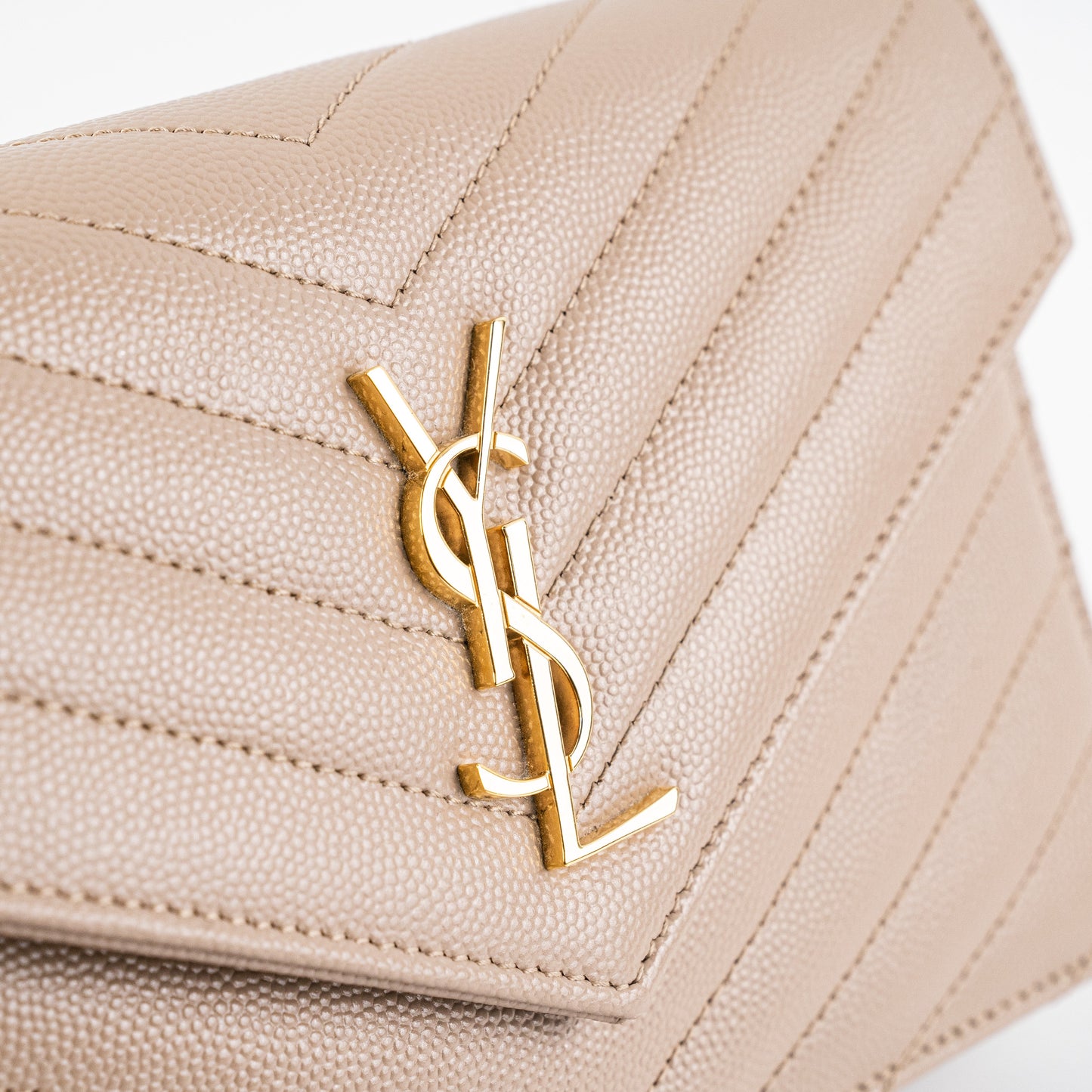Saint Laurent Cassandre Envelope Wallet on Chain WOC Beige