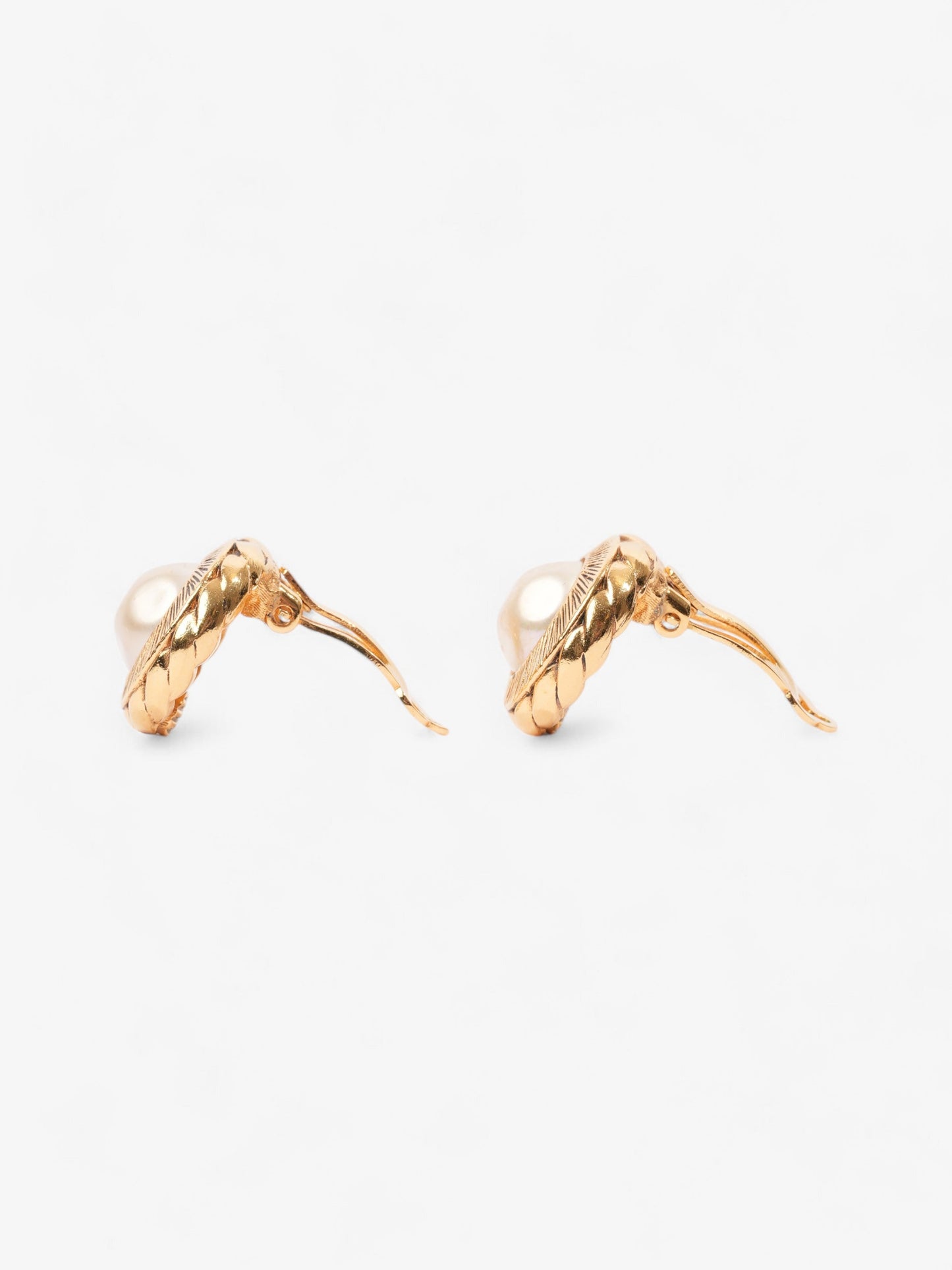 Chanel Faux Pearl Clip On Earrings Gold / White Base Metal