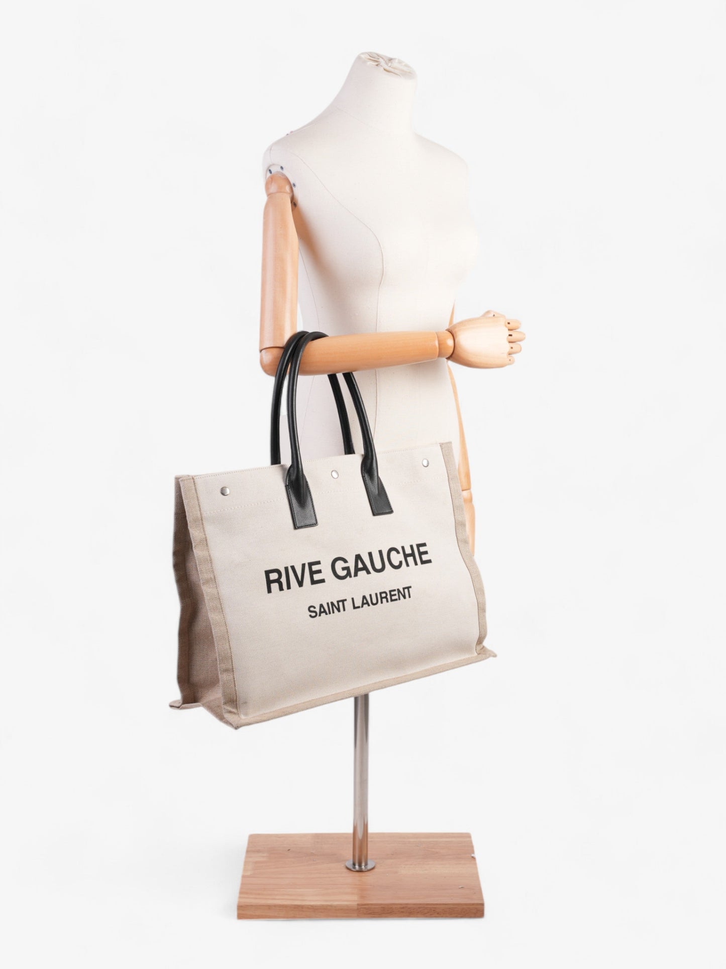 Saint Laurent Rive Gauche Tote Greige / Black Canvas Large