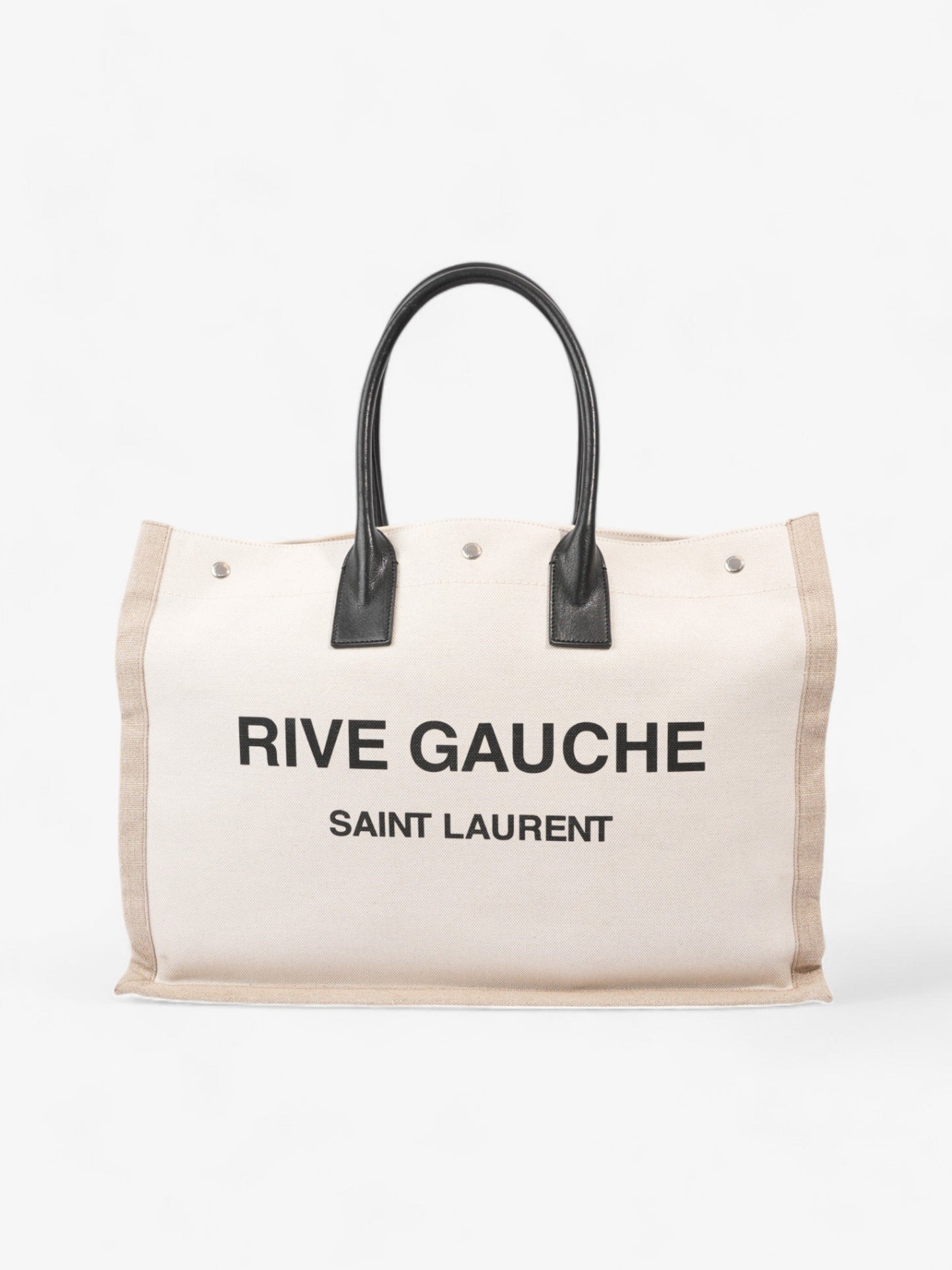 Saint Laurent Rive Gauche Tote Greige / Black Canvas Large