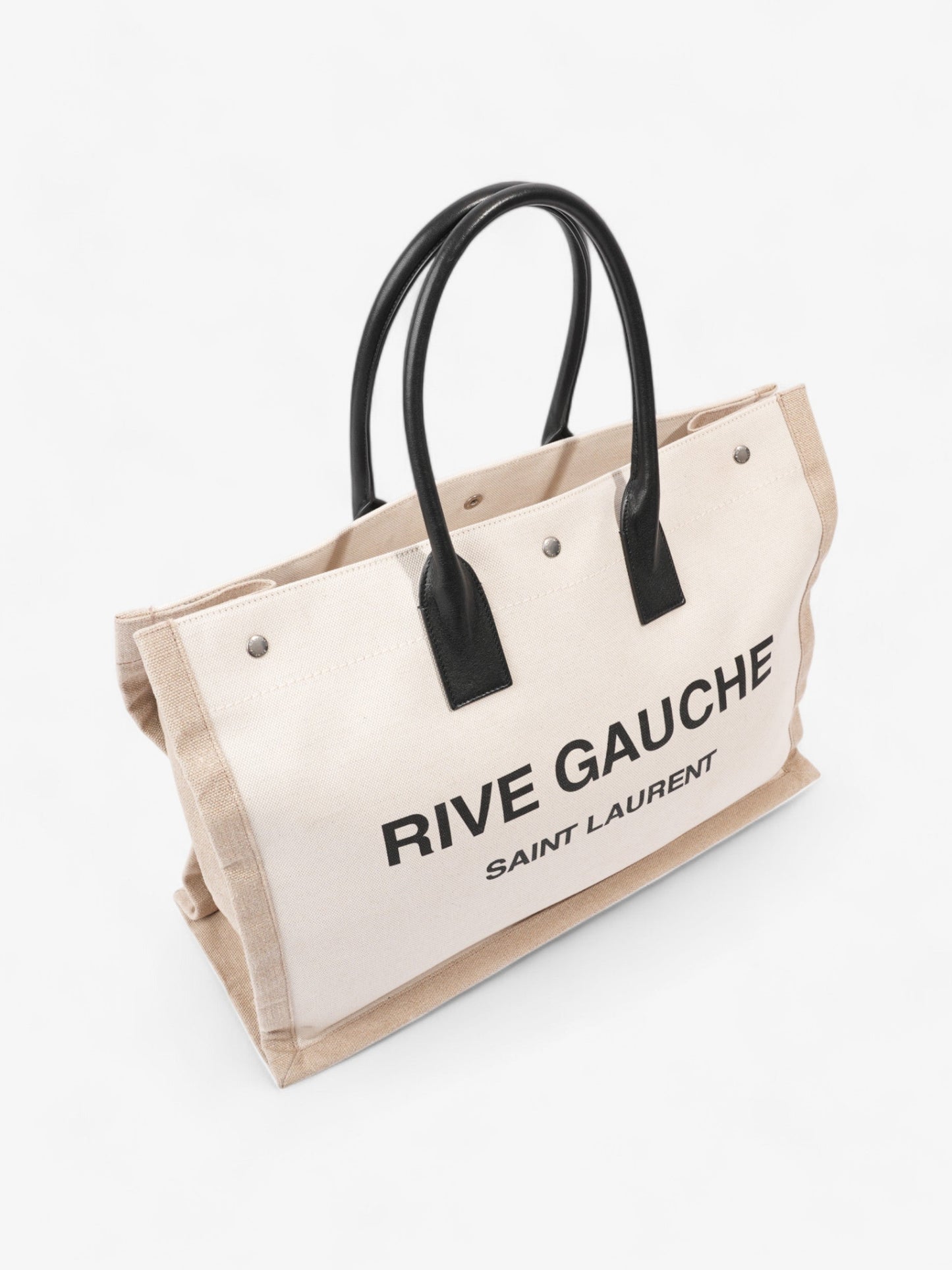 Saint Laurent Rive Gauche Tote Greige / Black Canvas Large