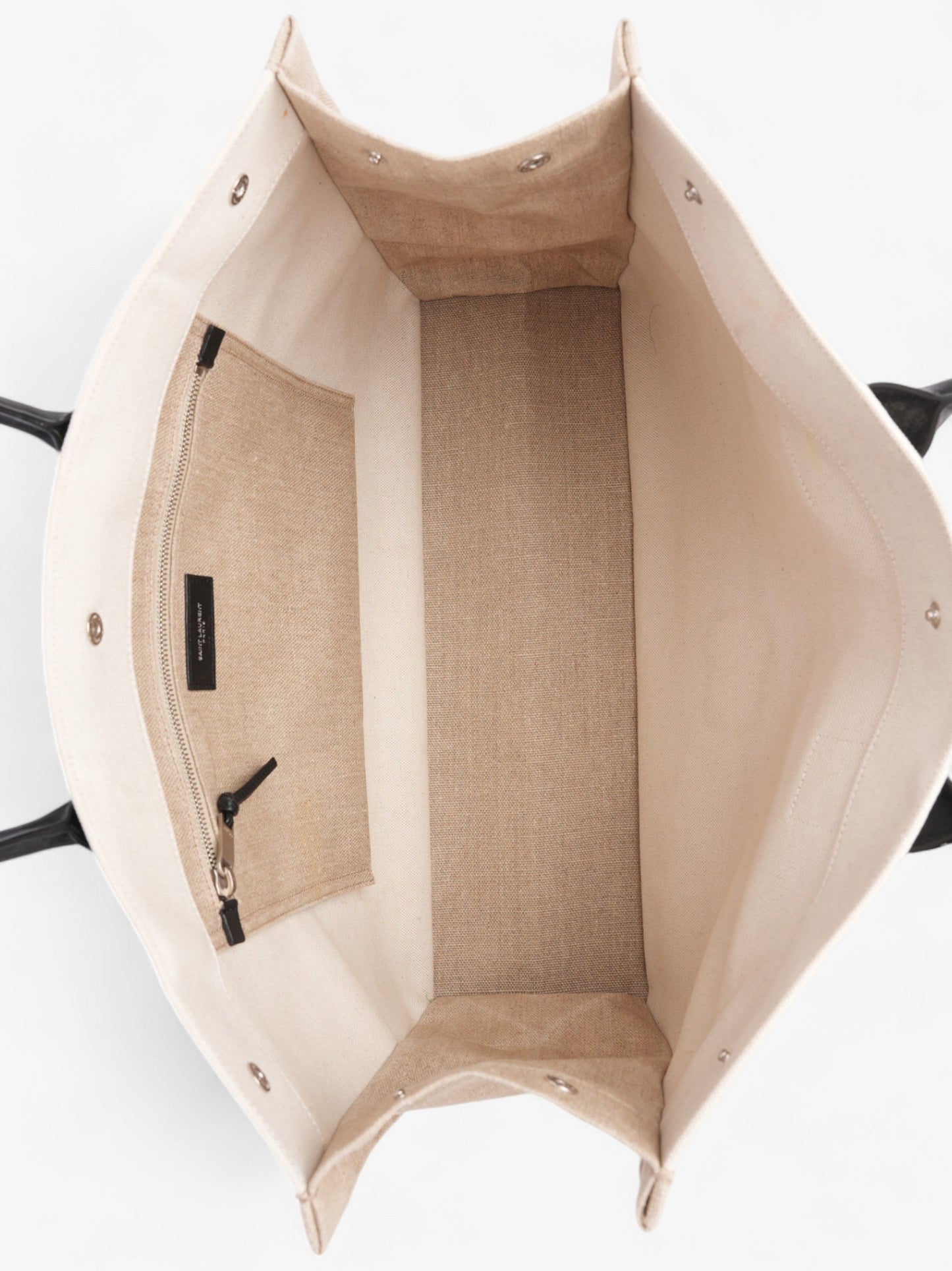 Saint Laurent Rive Gauche Tote Greige / Black Canvas Large